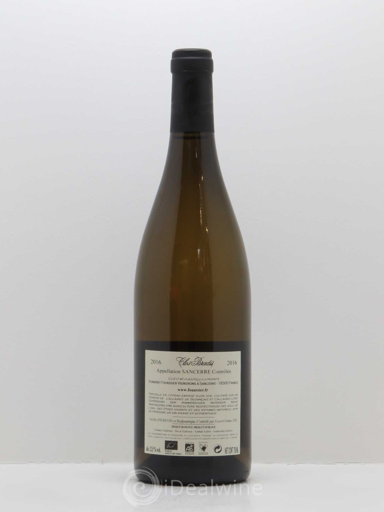Sancerre Clos Paradis Fouassier (Domaine) 2016 - Lot de 1 bouteille - 1