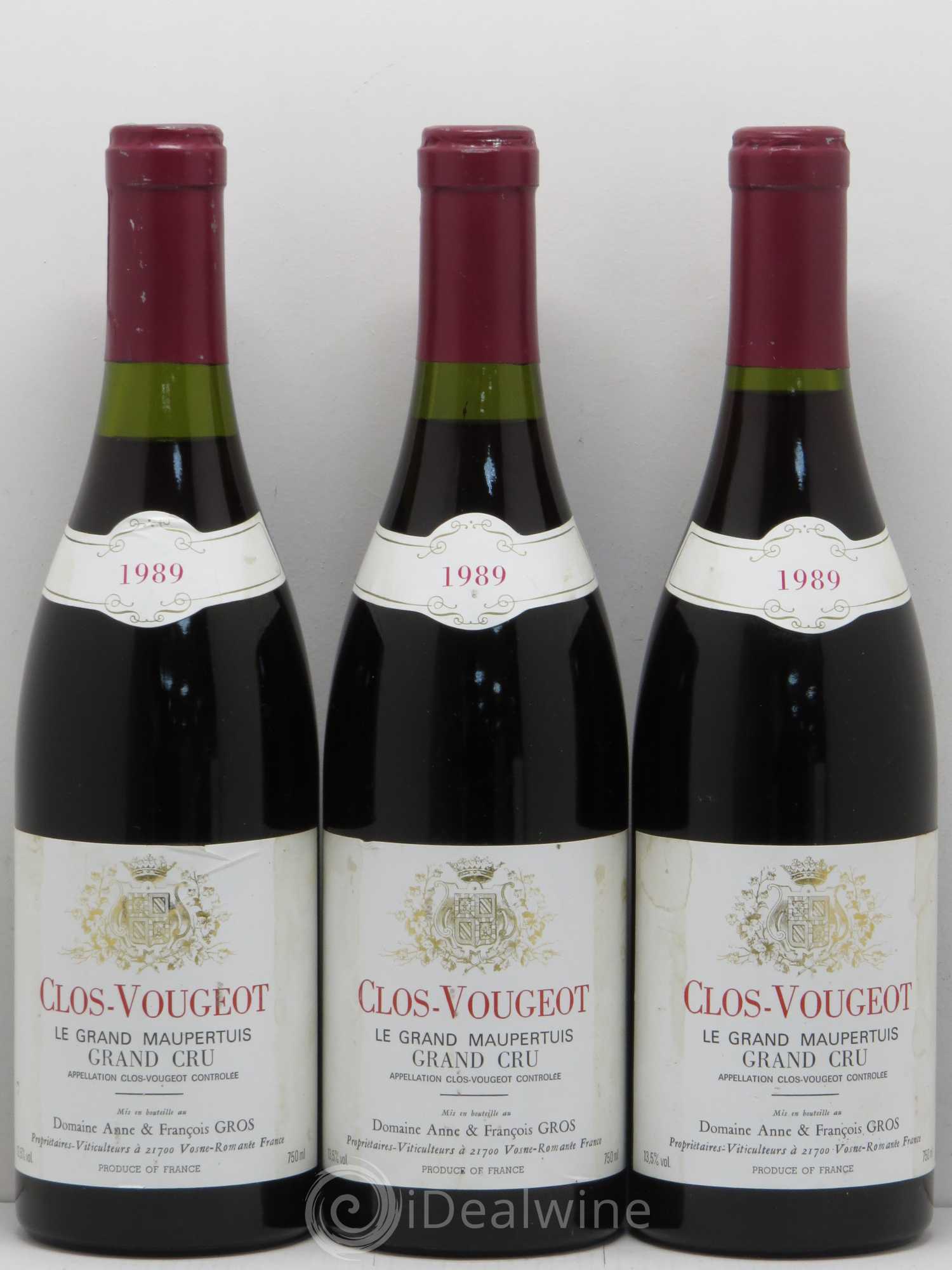 Clos de Vougeot Grand Cru Le Grand Maupertui Anne Gros 1989 - Lot de 3 bouteilles - 0
