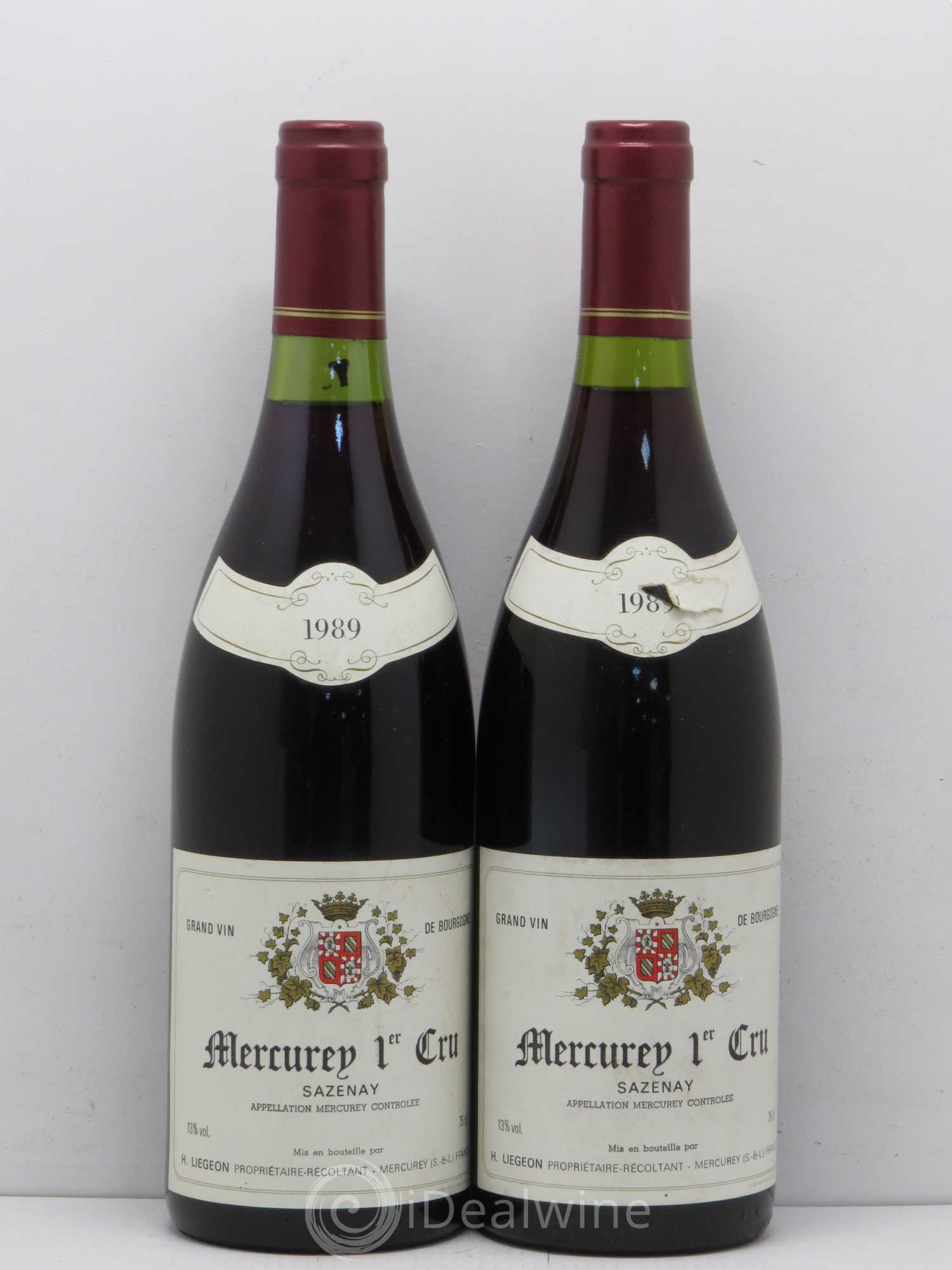 Mercurey 1er Cru Sazenay Liegeon 1989 - Lot de 2 bouteilles - 0