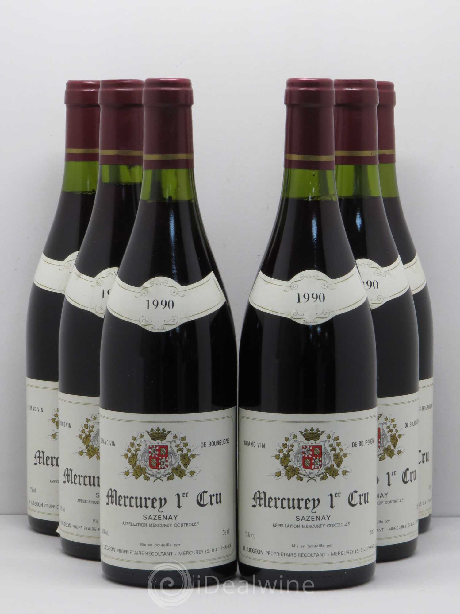 Mercurey 1er Cru Sazenay Liegeon 1990 - Lot de 6 bouteilles - 0