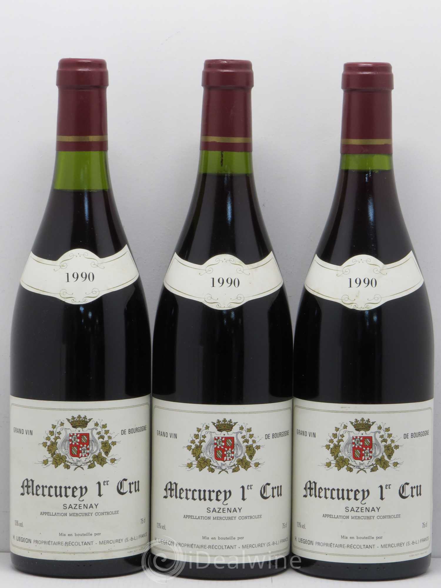 Mercurey 1er Cru Sazenay Liegeon 1990 - Lot de 3 bouteilles - 0