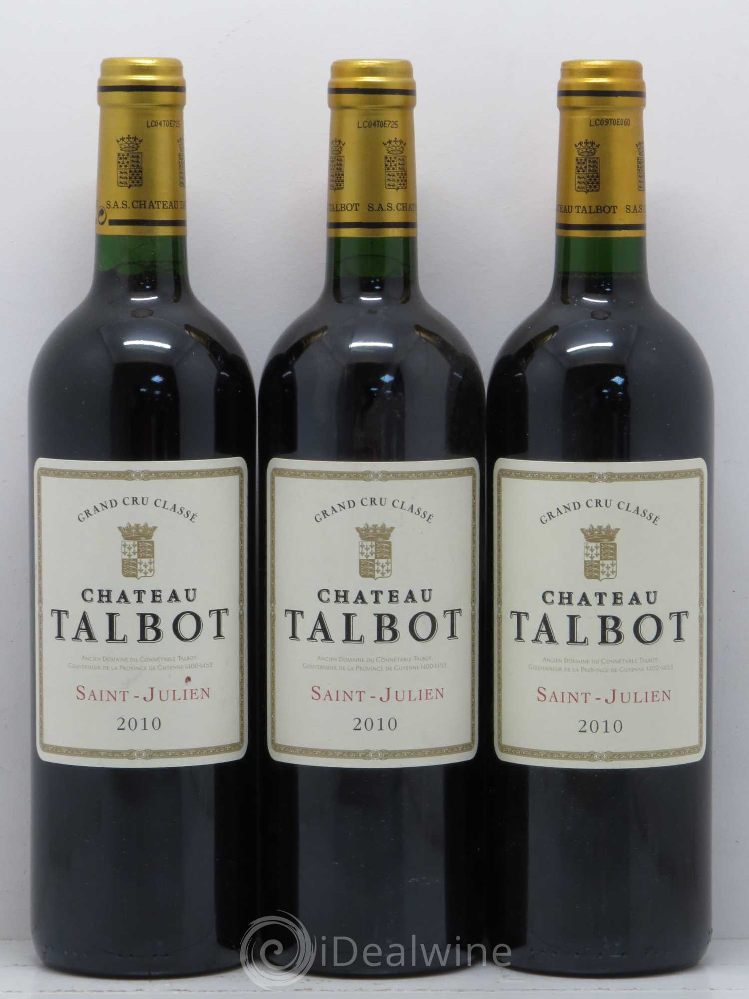 Château Talbot 4ème Grand Cru Classé 2010 - Lot de 3 bouteilles - 0