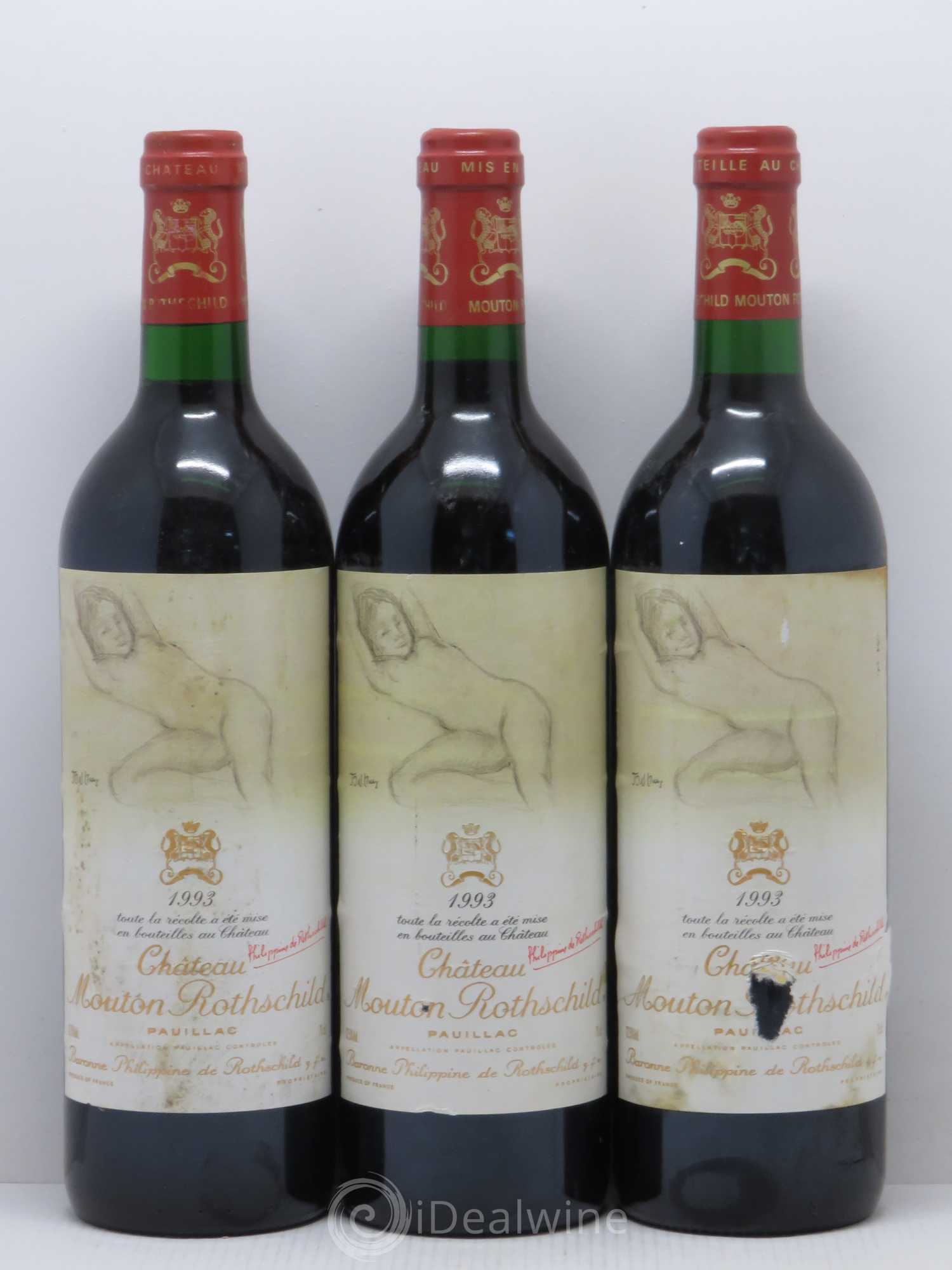 Château Mouton Rothschild 1er Grand Cru Classé 1993 - Lot de 3 bouteilles - 0