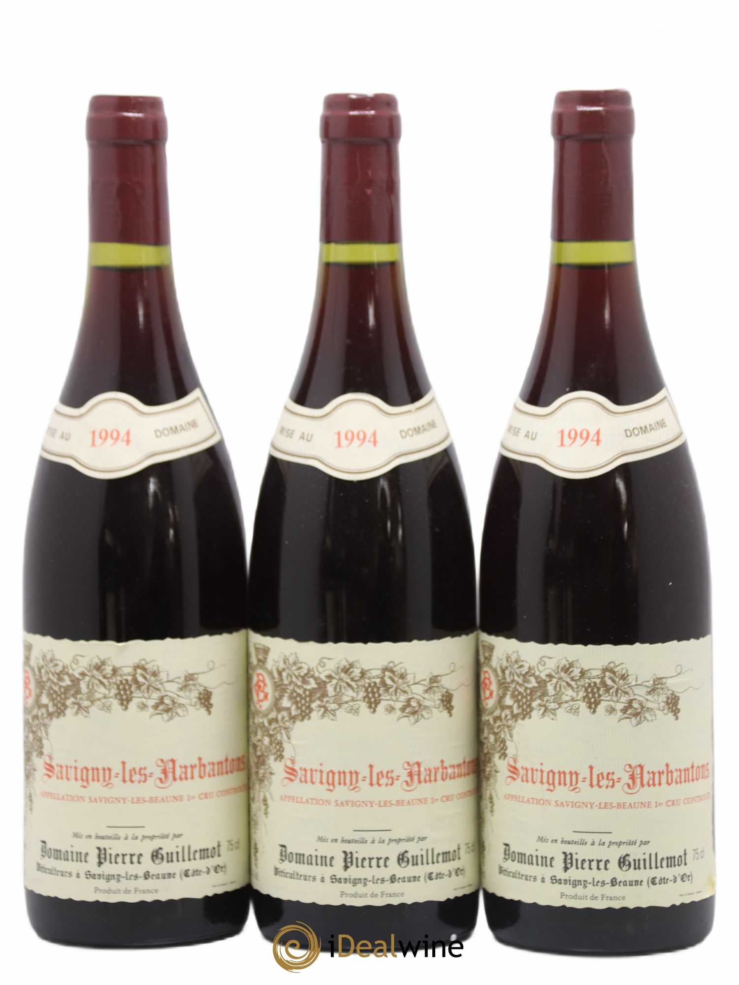 Savigny-lès-Beaune 1er Cru Les Narbantons Domaine Pierre Guillemot 1994 - Posten von 3 Flaschen - 0