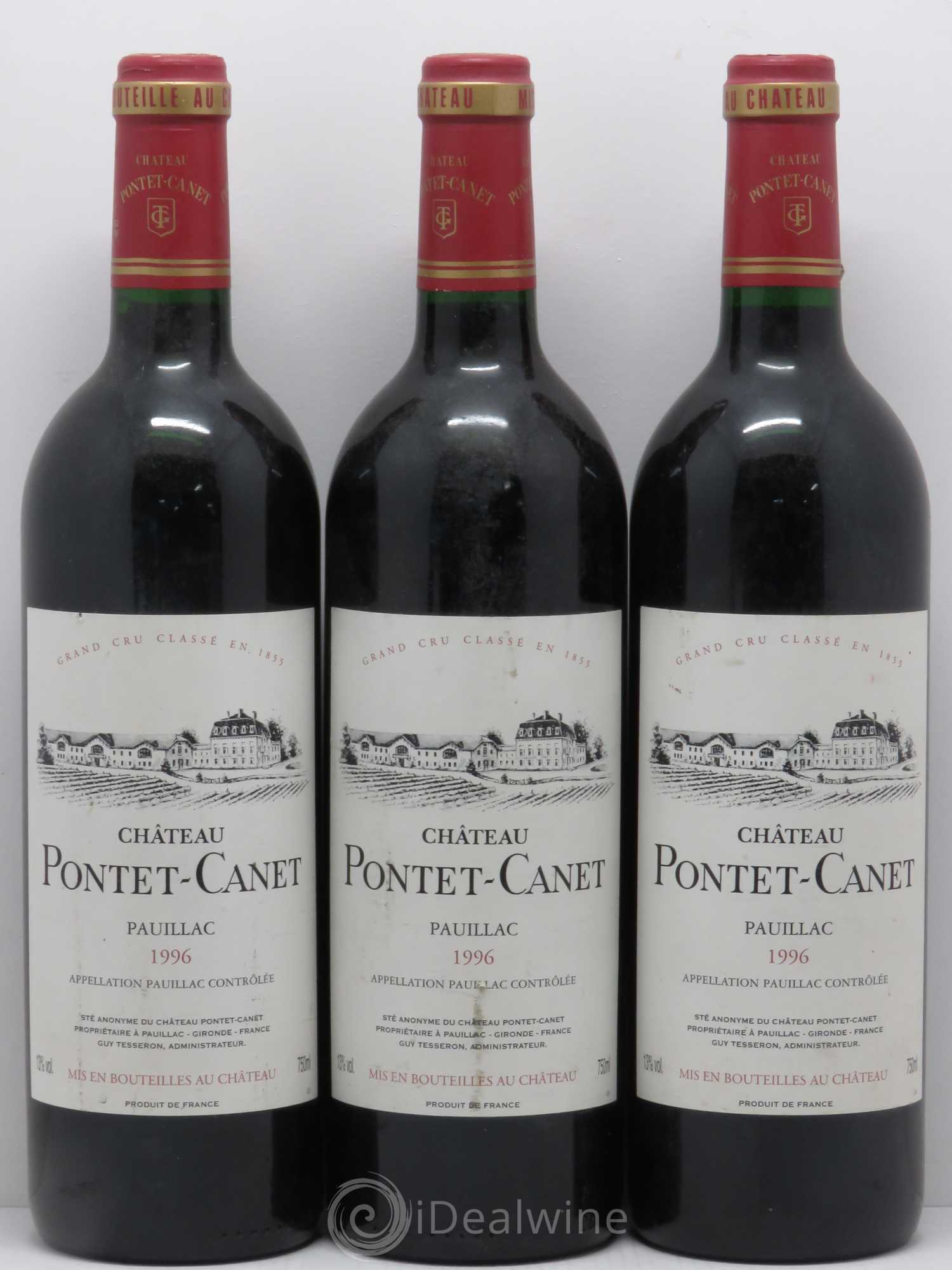 Château Pontet Canet 5ème Grand Cru Classé 1996 - Lot de 3 bouteilles - 0