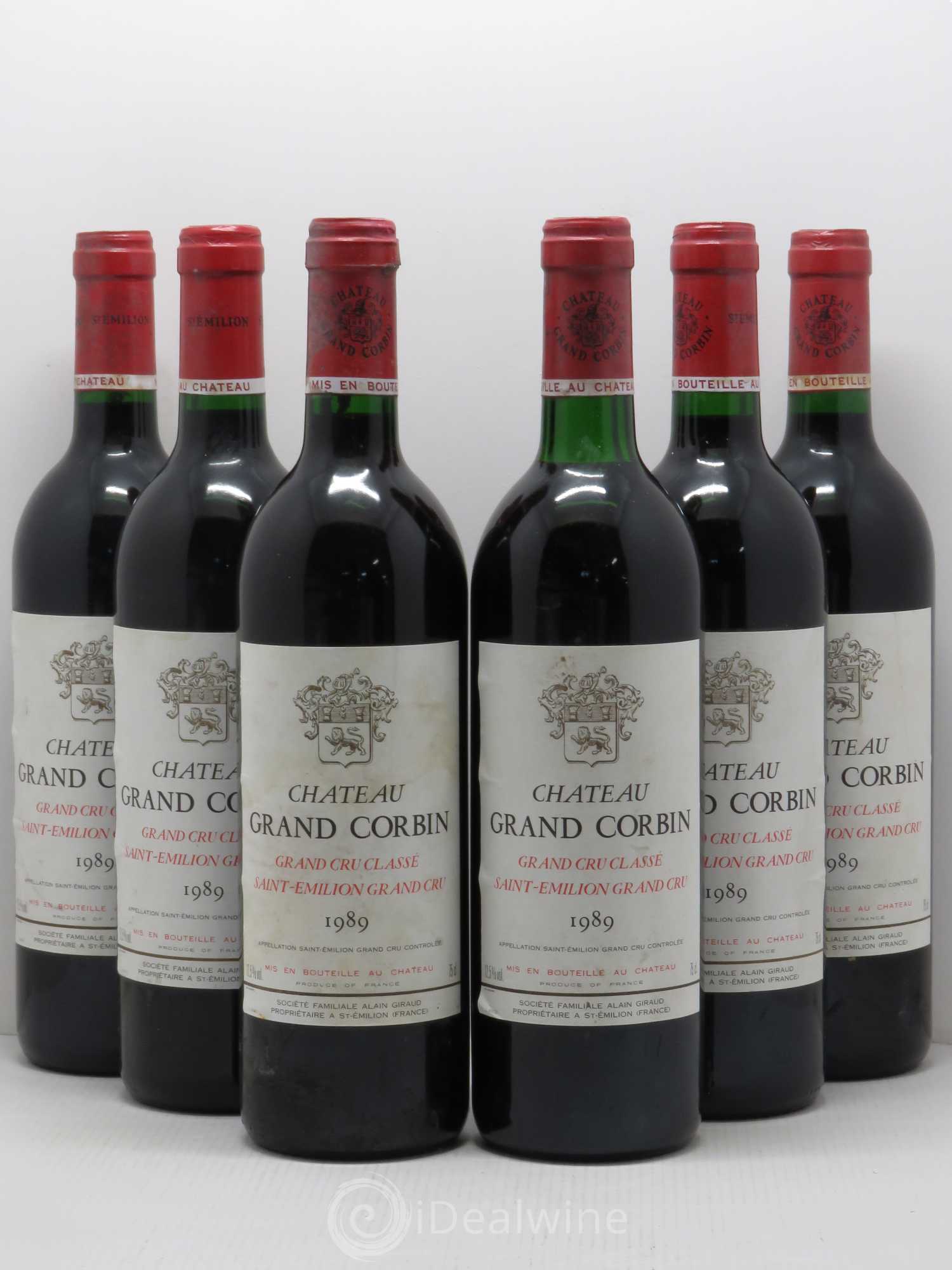 Château Grand Corbin Grand Cru Classé 1989 - Lot de 6 bouteilles - 0