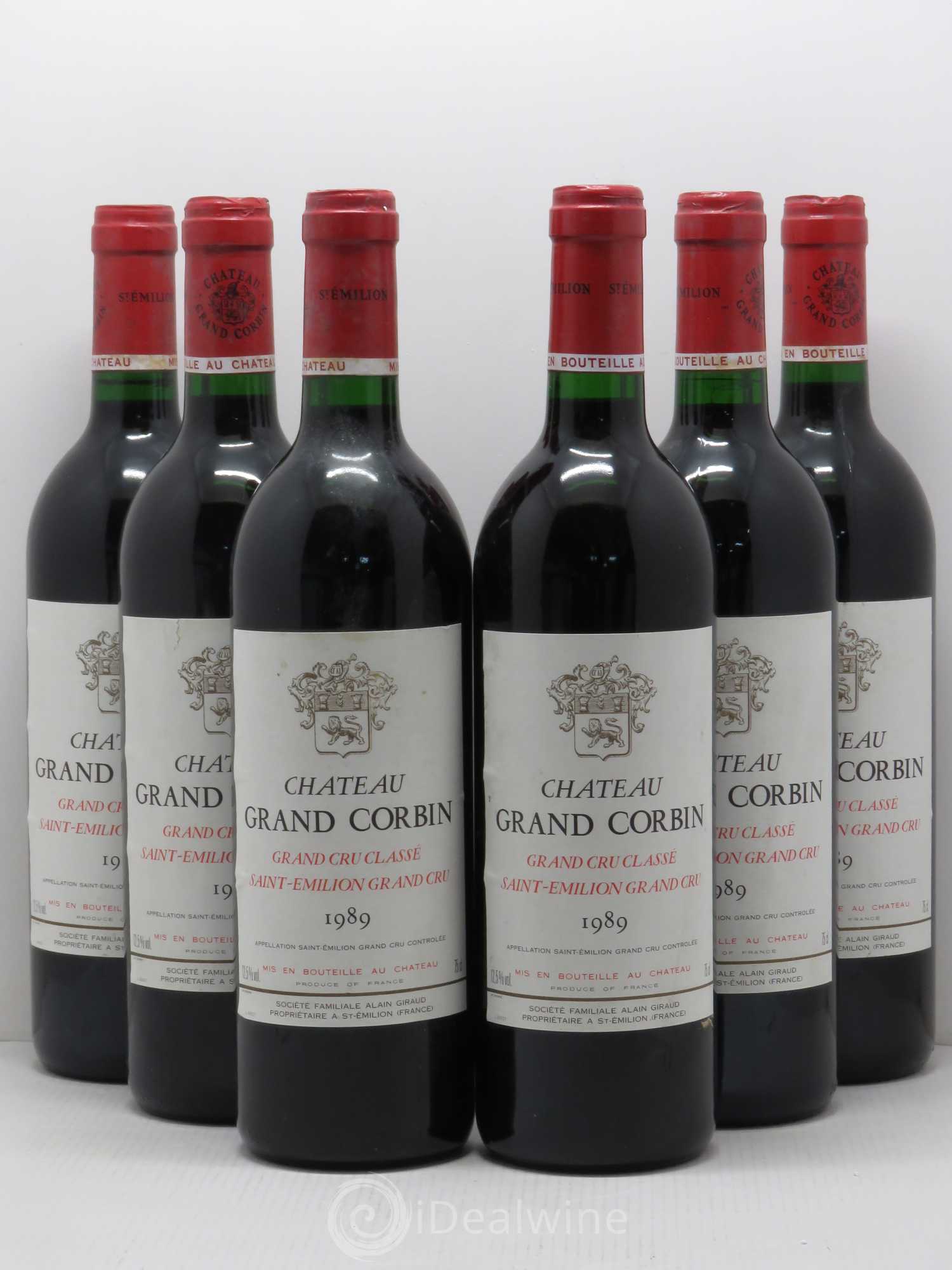 Château Grand Corbin Grand Cru Classé 1989 - Lot de 6 bouteilles - 0