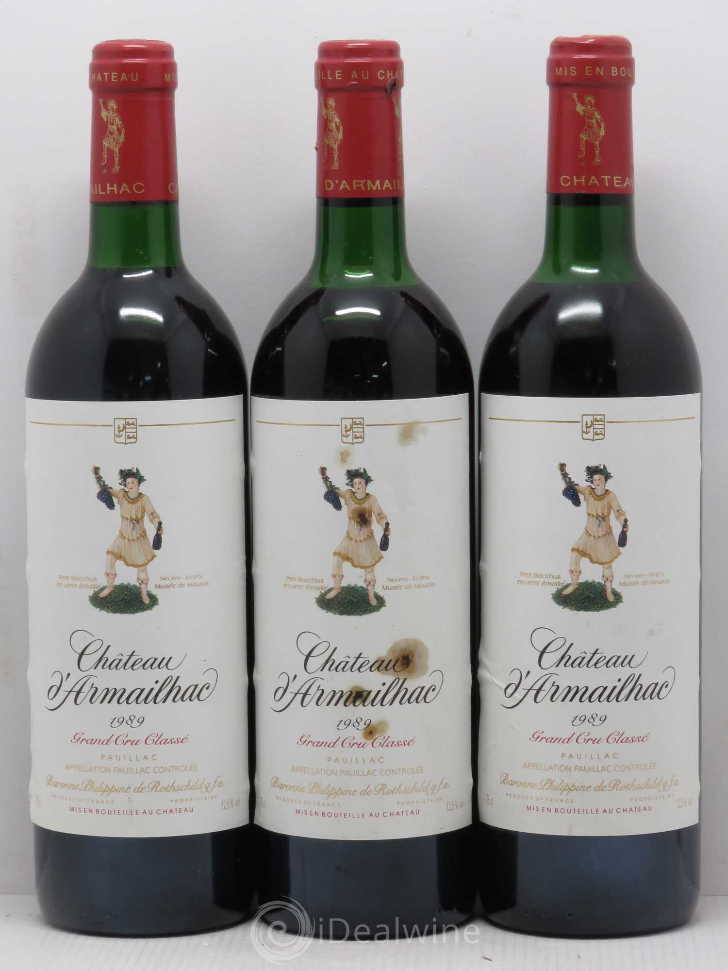Château d' Armailhac - Mouton Baron(ne) Philippe 5ème Grand Cru Classé 1989 - Lot de 3 bouteilles - 0