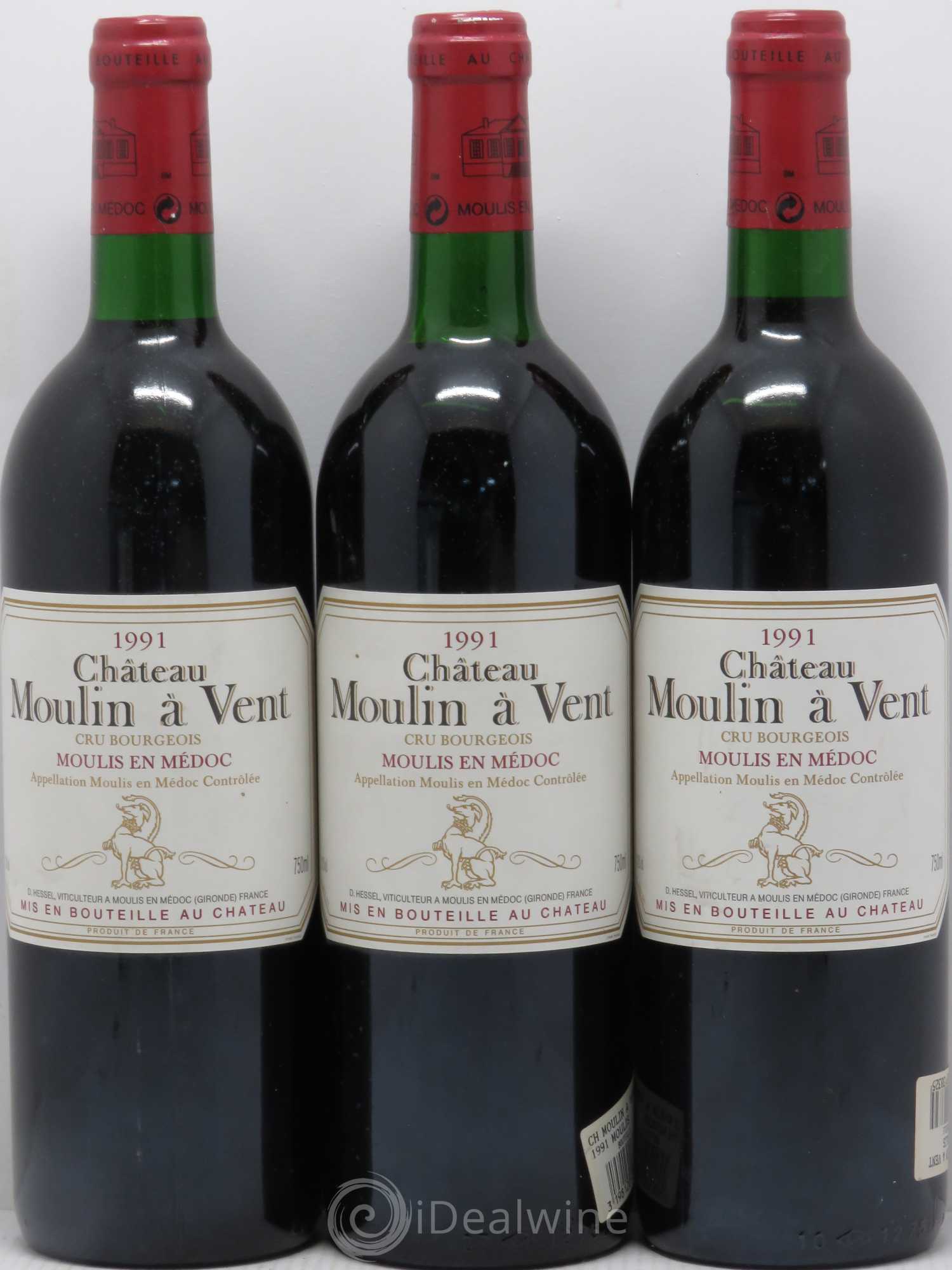 Château Moulin à Vent Cru Bourgeois 1991 - Lot de 3 bouteilles - 0