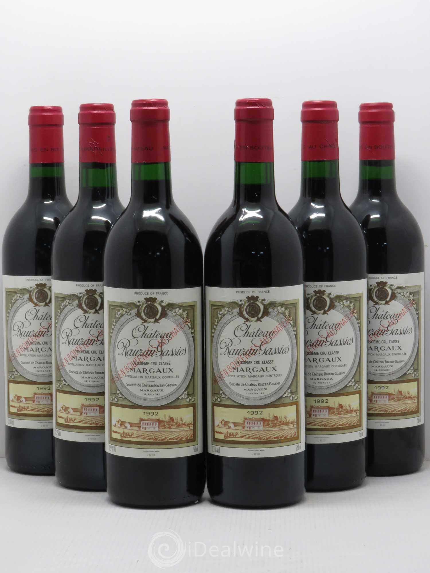 Château Rauzan-Gassies 2ème Grand Cru Classé 1992 - Lot de 6 bouteilles - 0