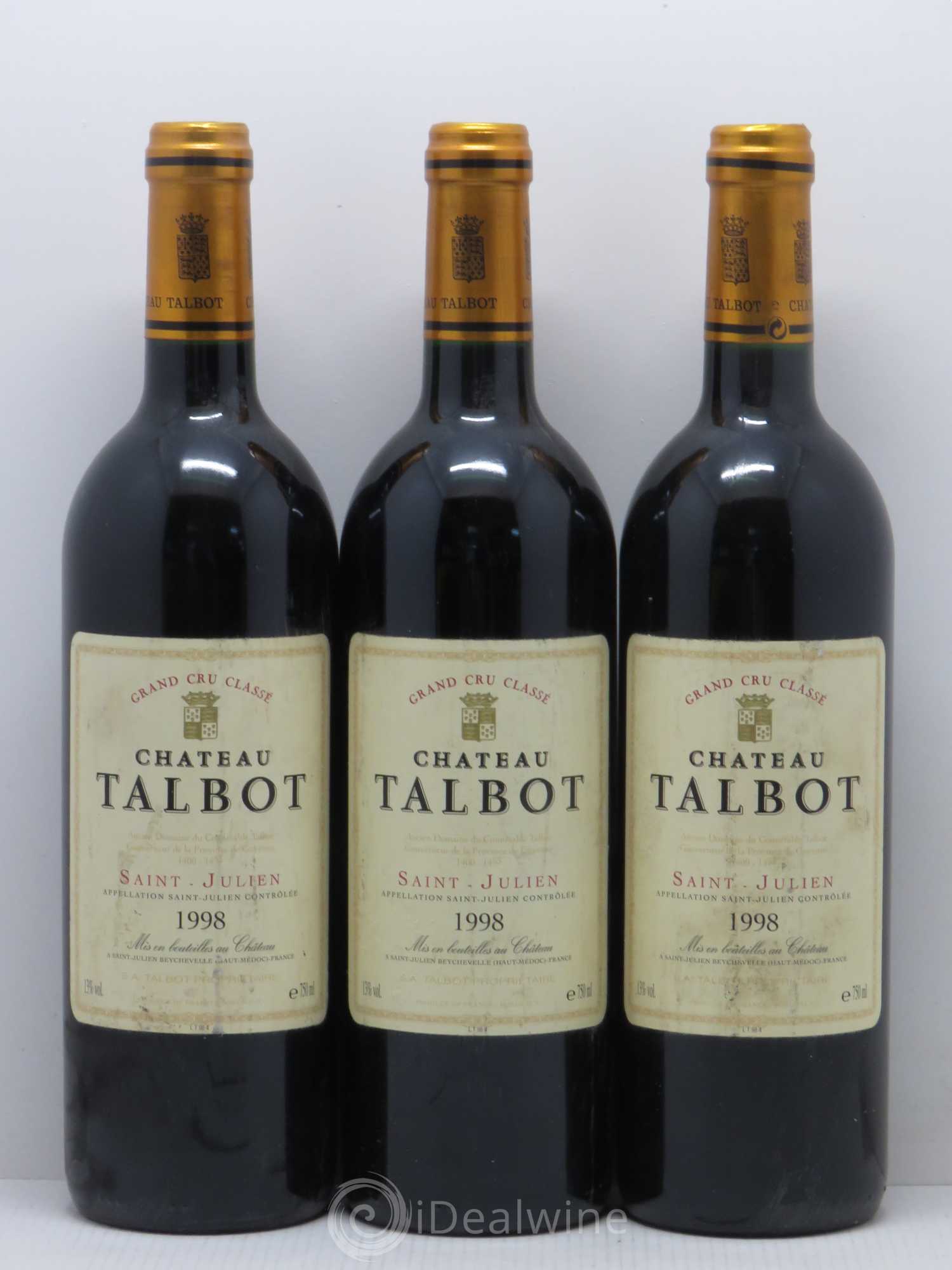Château Talbot 4ème Grand Cru Classé 1998 - Lot de 3 bouteilles - 0
