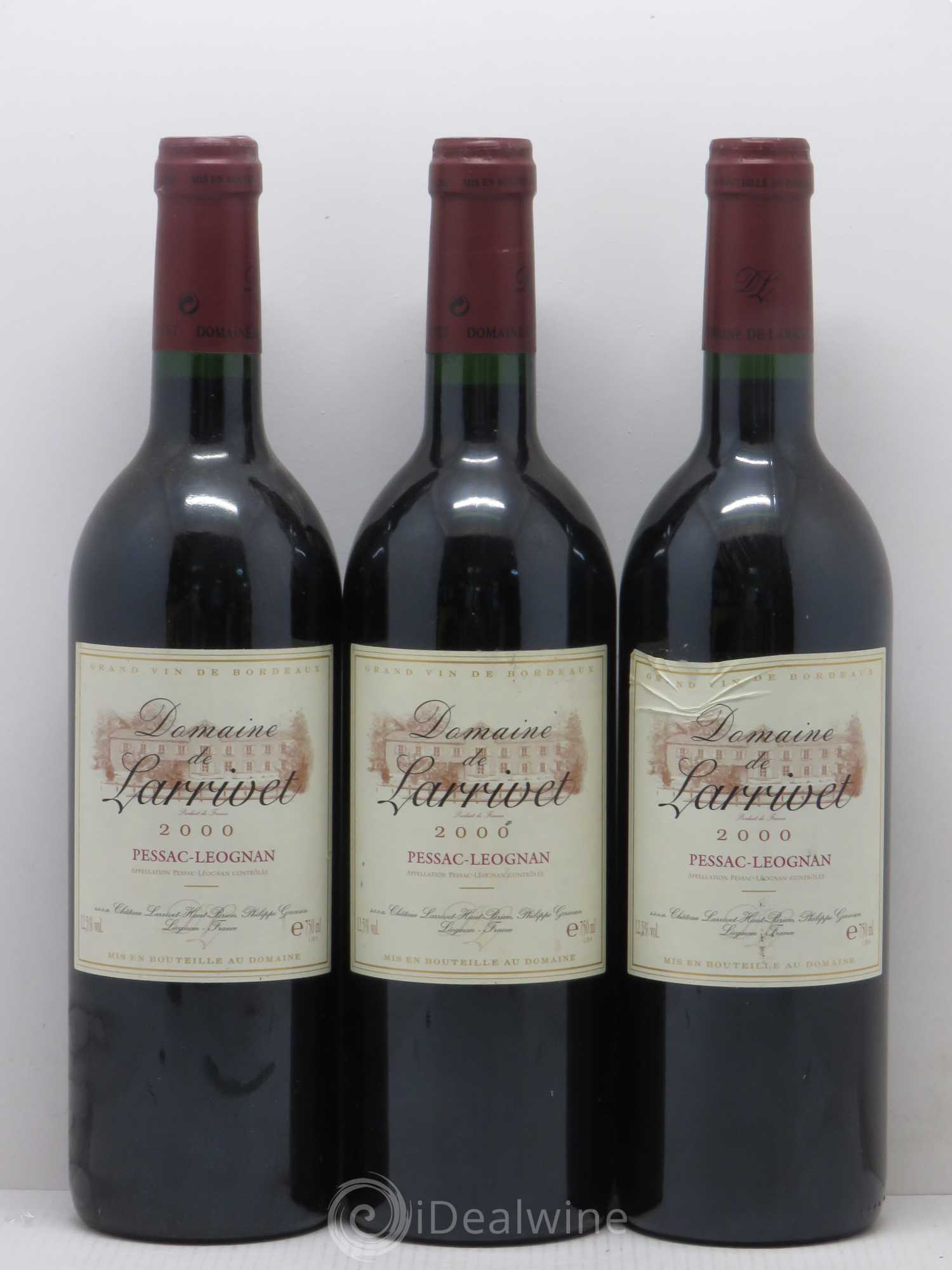 Pessac-Léognan Domaine de Larrivet 2000 - Lot de 3 bouteilles - 0