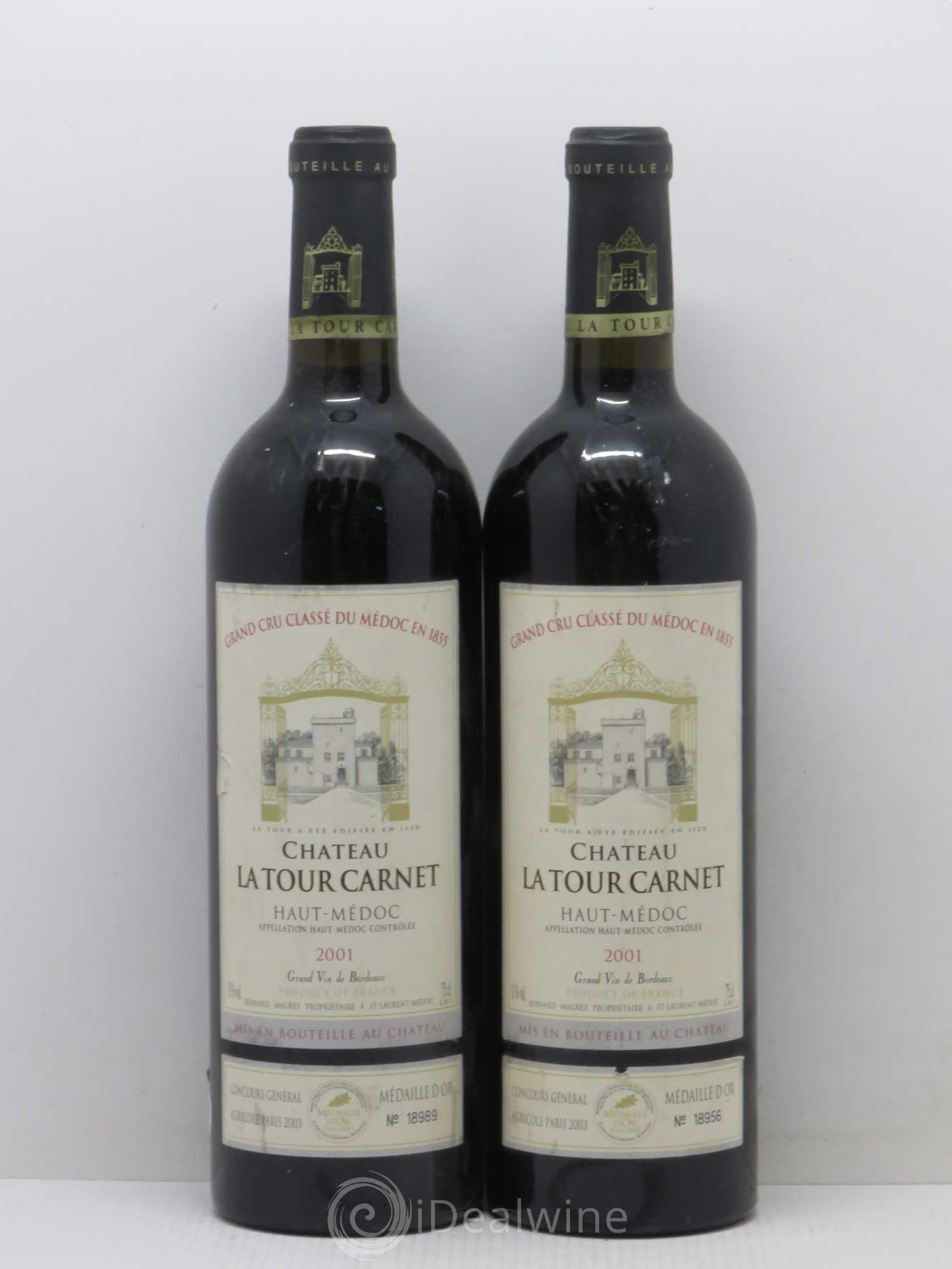 Château la Tour Carnet 4ème Grand Cru Classé 2001 - Lot de 2 bouteilles - 0