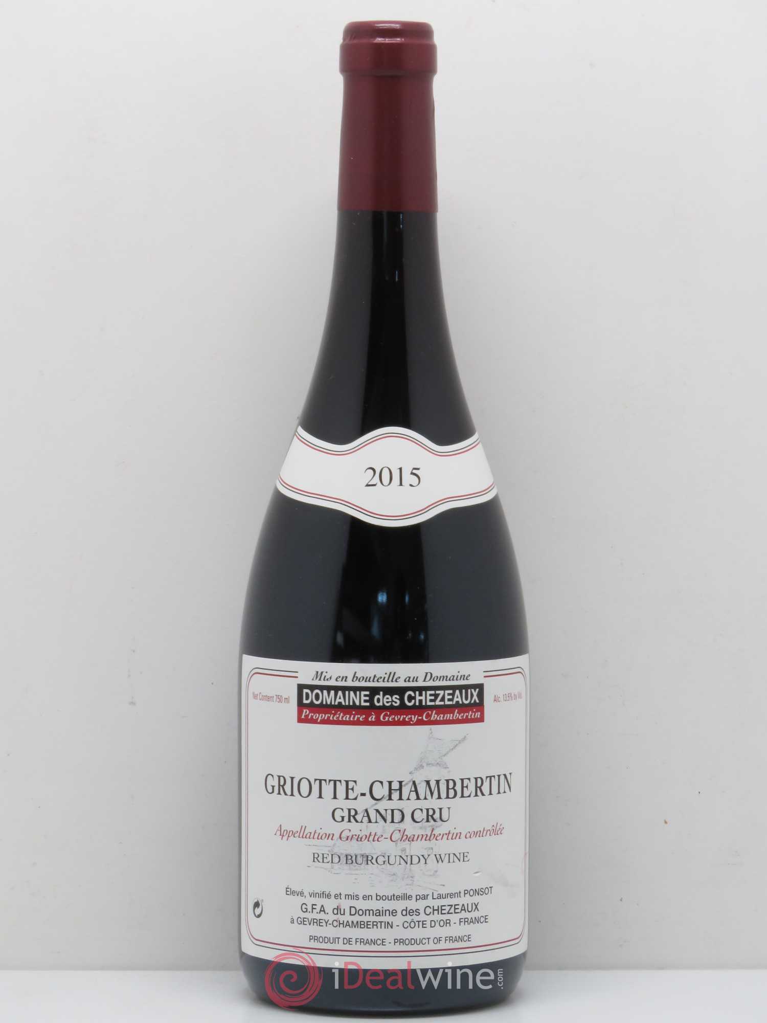 Griotte-Chambertin Grand Cru Domaine Des Chezeaux 2015 - Lot de 1 bouteille - 0