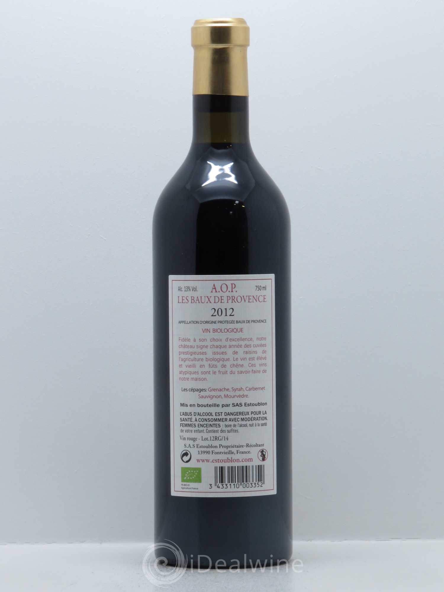 Baux de Provence Château d'Estoublon 2012 - Lot de 1 bouteille - 1