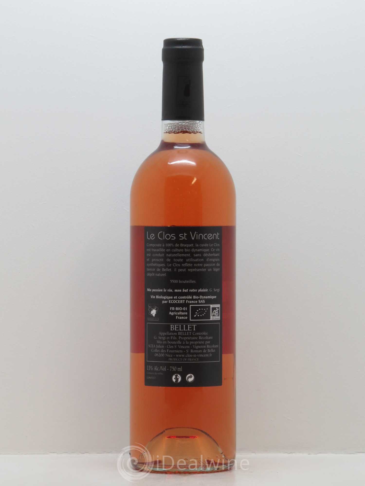 Bellet Clos Saint-Vincent Le Clos Famille Sicardi-Sergi 2016 - Lot de 1 bouteille - 1