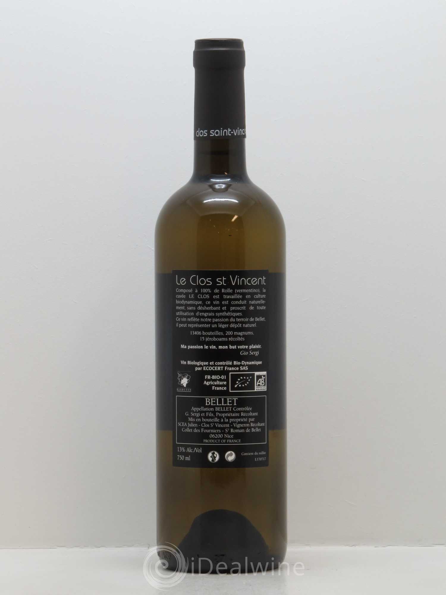 Bellet Clos Saint-Vincent Le Clos Famille Sicardi-Sergi 2016 - Lot de 1 bouteille - 1