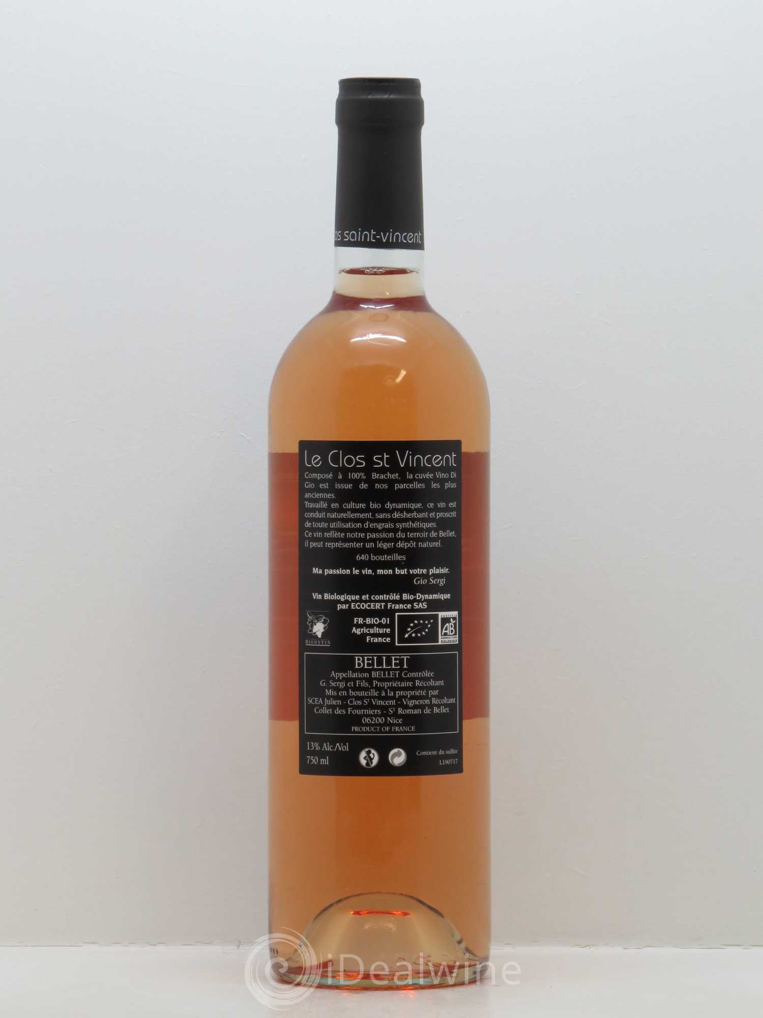 Bellet Clos Saint-Vincent Vino di Gio Famille Sicardi-Sergi 2016 - Lot de 1 bouteille - 1
