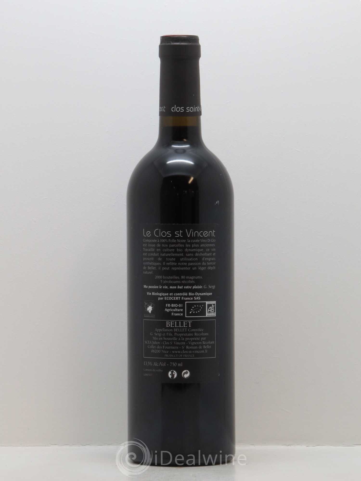 Bellet Clos Saint-Vincent Vino di Gio Famille Sicardi-Sergi 2015 - Lot de 1 bouteille - 1