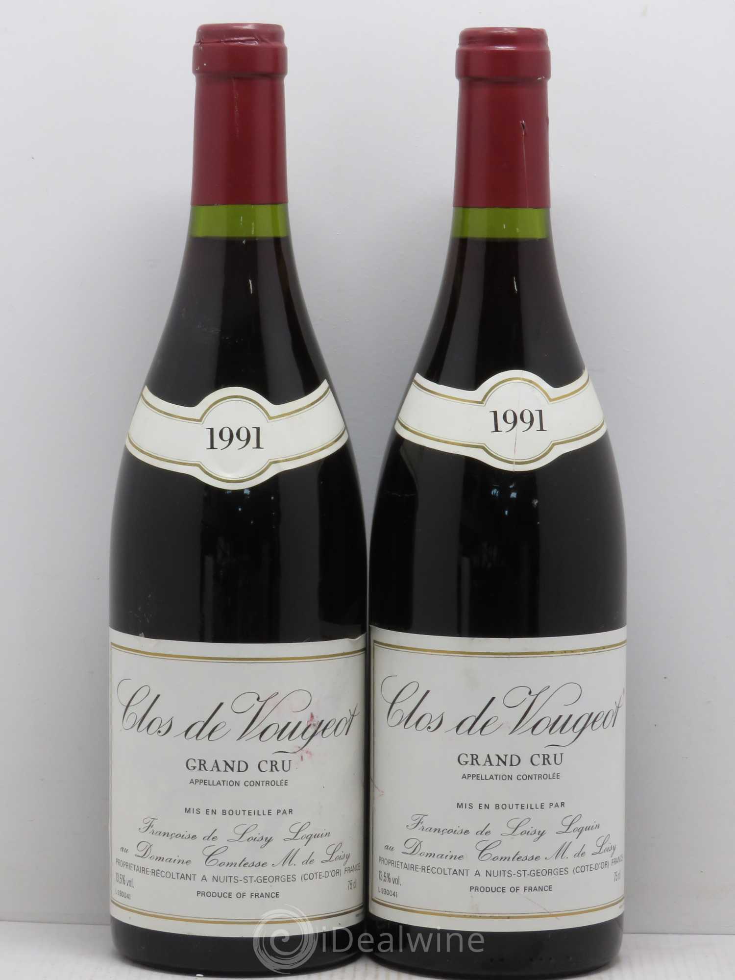 Clos de Vougeot Grand Cru Comtesse Loisy 1991 - Lot de 2 bouteilles - 0
