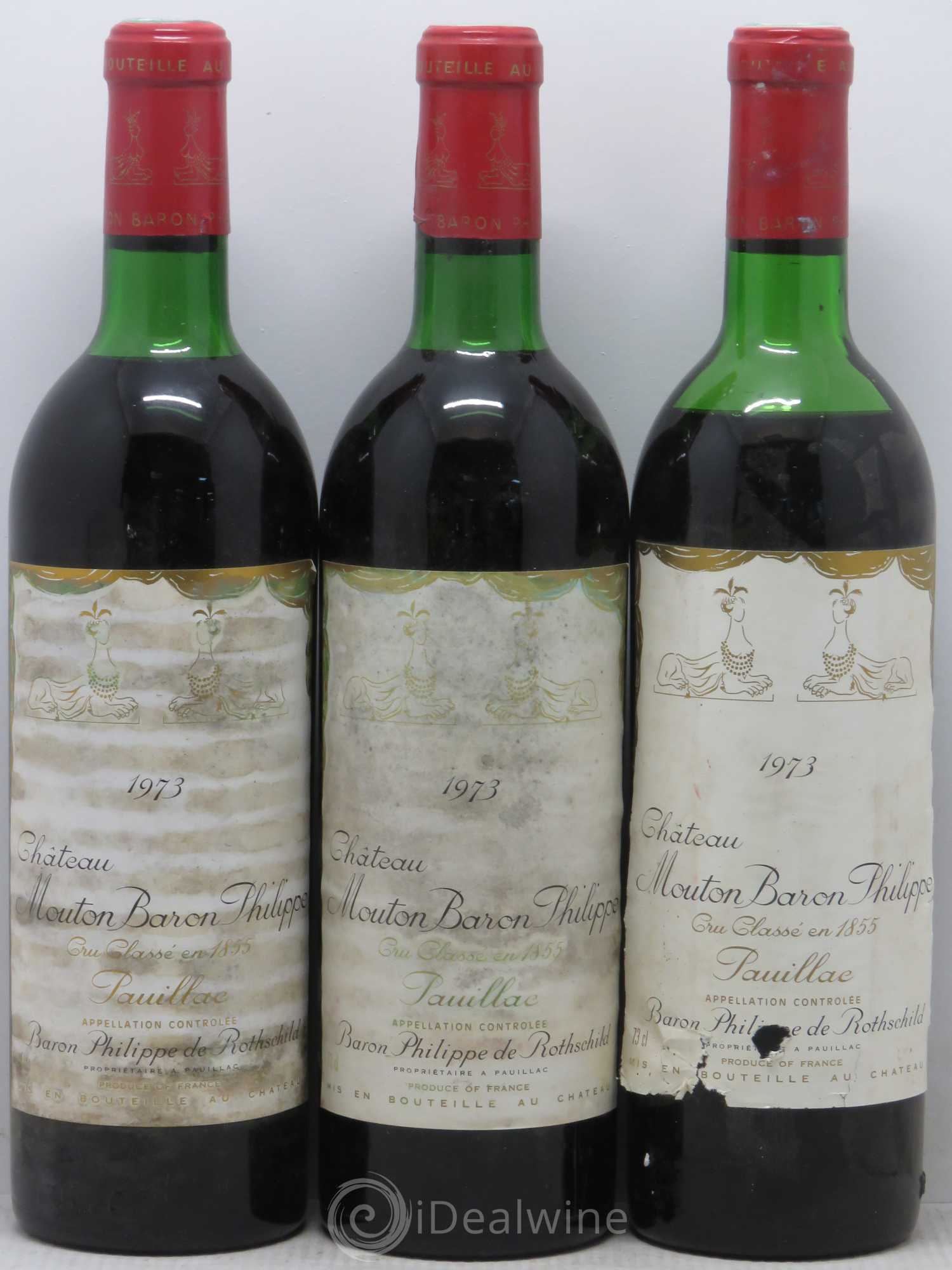 Château d' Armailhac - Mouton Baron(ne) Philippe 5ème Grand Cru Classé 1973 - Lot de 3 bouteilles - 0