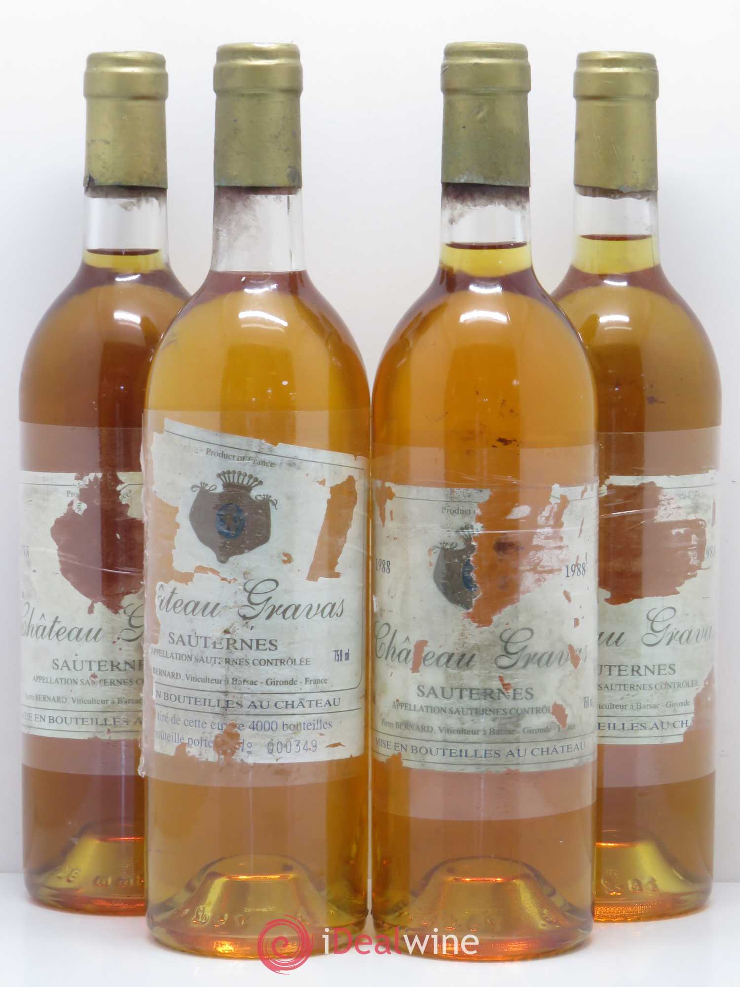 Château Gravas Cru Bourgeois 1988 - Lotto di 4 bottiglie - 0