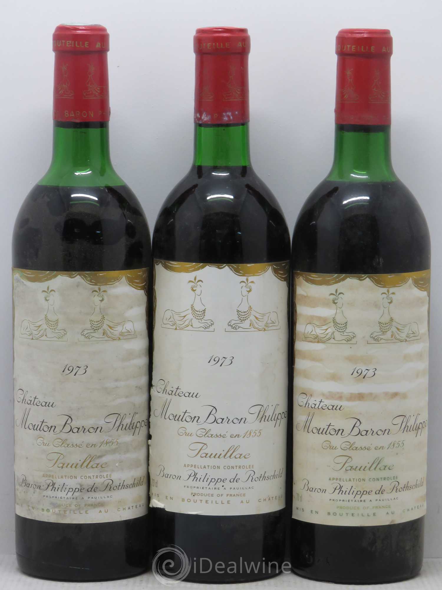 Château d' Armailhac - Mouton Baron(ne) Philippe 5ème Grand Cru Classé 1973 - Lot de 3 bouteilles - 0