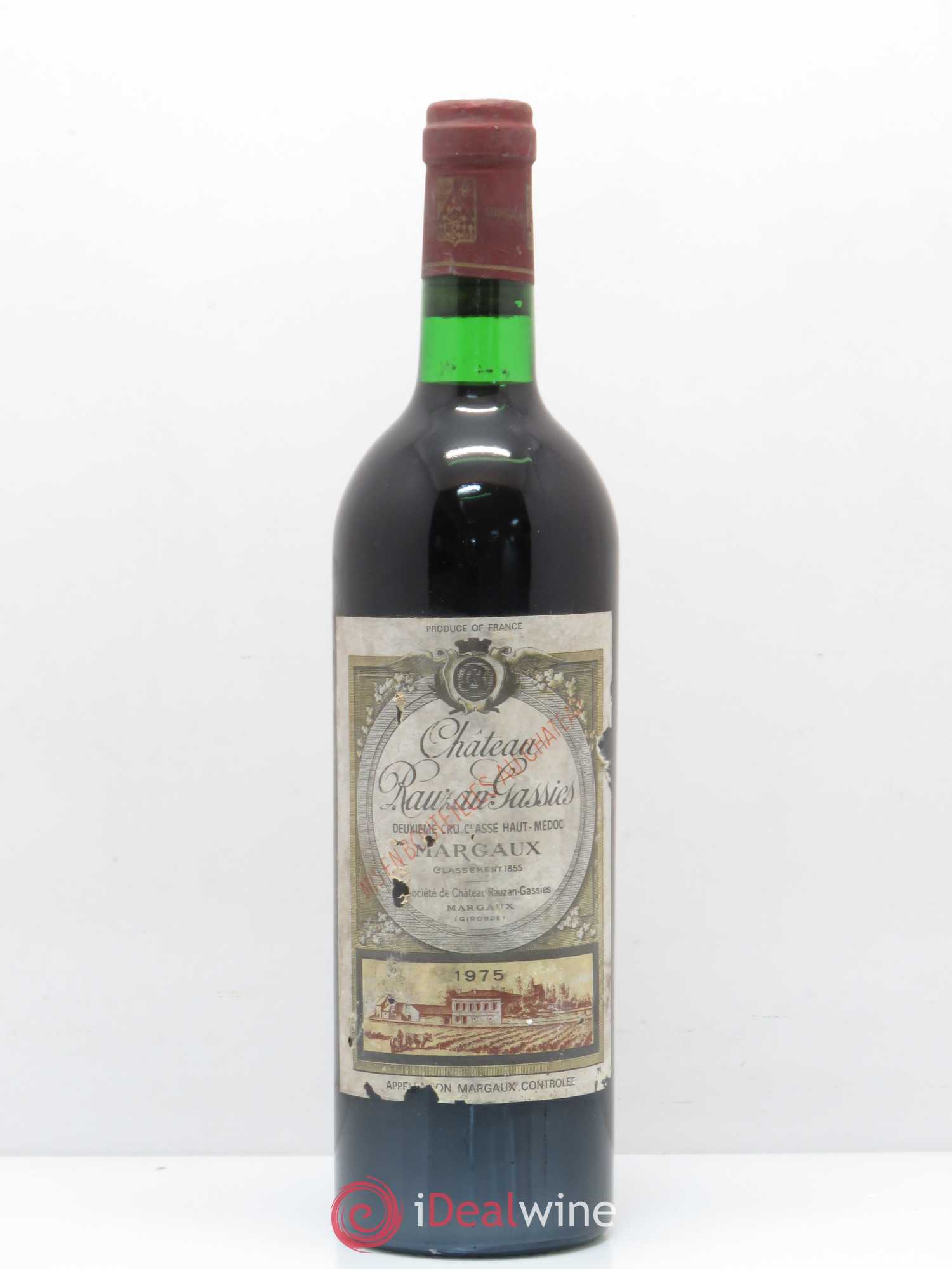 Château Rauzan-Gassies 2ème Grand Cru Classé 1975 - Lot de 1 bouteille - 0
