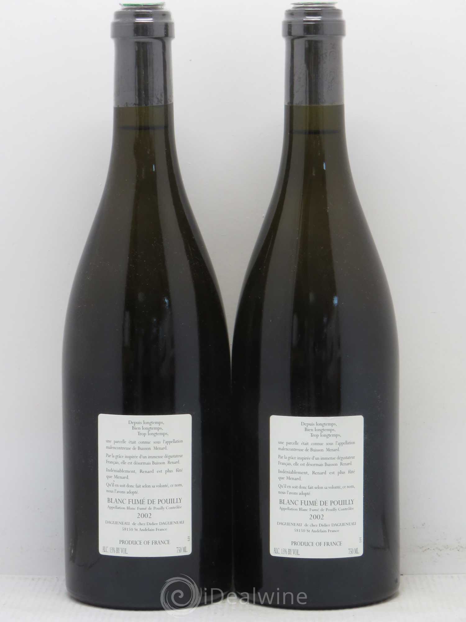 Vin de France (anciennement Pouilly-Fumé) Buisson Renard Dagueneau (Domaine Didier - Louis-Benjamin) 2002 - Lot de 2 bouteilles - 1