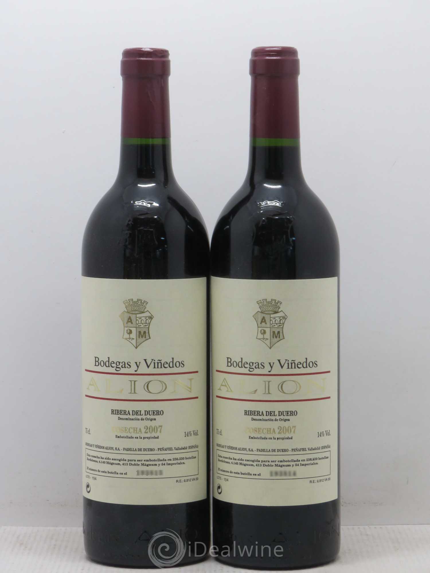 Ribera Del Duero DO Vega Sicilia Alion Famille Alvarez 2007 - Lot de 2 bouteilles - 0