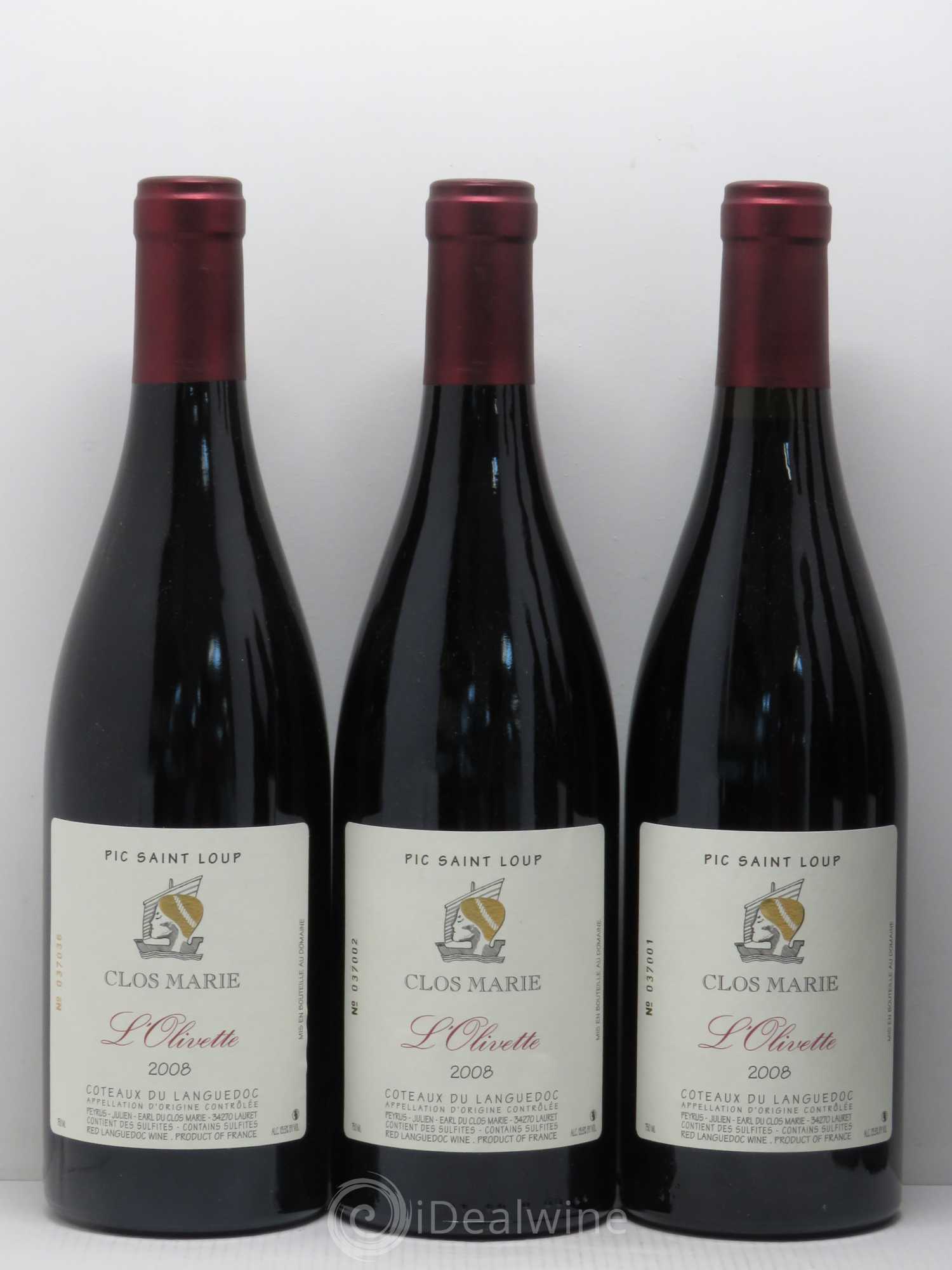 Pic Saint-Loup Clos Marie Olivette Christophe Peyrus et Françoise Julien 2008 - Lot de 6 bouteilles - 1