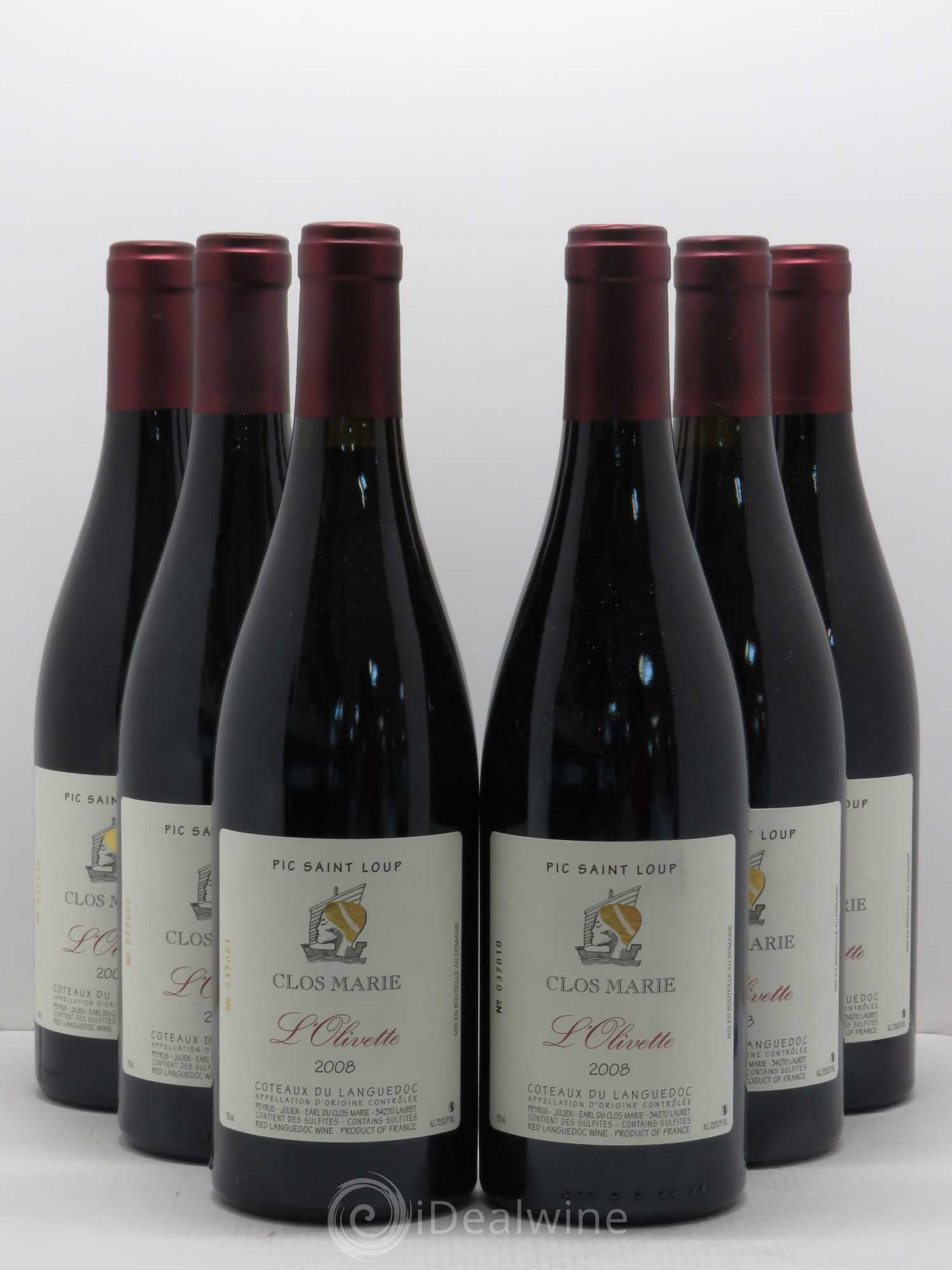 Pic Saint-Loup Clos Marie Olivette Christophe Peyrus et Françoise Julien 2008 - Lot de 6 bouteilles - 0