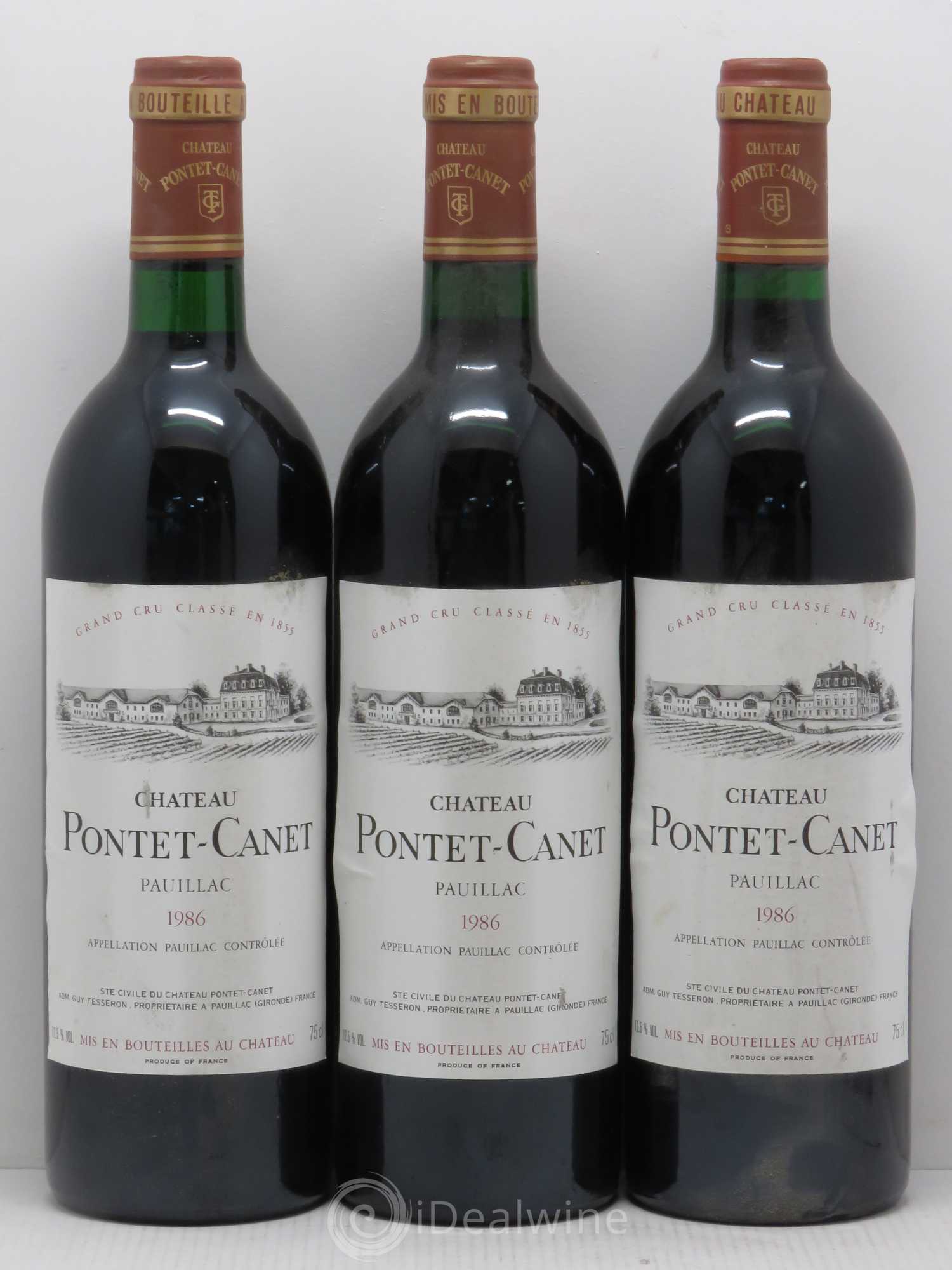 Château Pontet Canet 5ème Grand Cru Classé 1986 - Lot de 3 bouteilles - 0