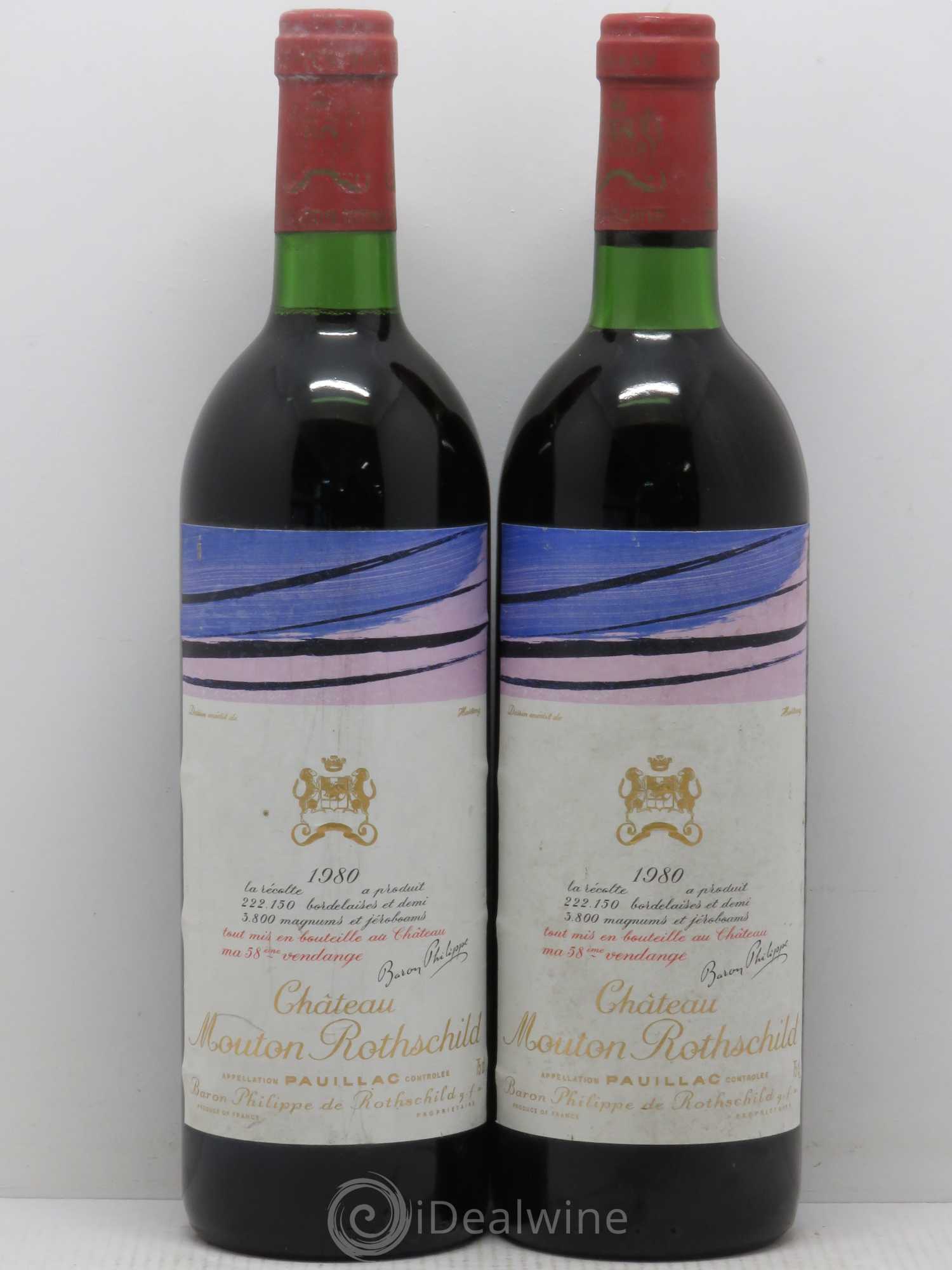 Château Mouton Rothschild 1er Grand Cru Classé 1980 - Lot de 2 bouteilles - 0