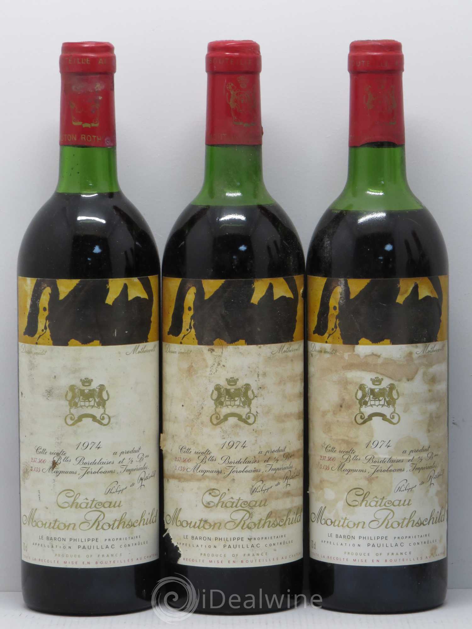 Château Mouton Rothschild 1er Grand Cru Classé 1974 - Lot de 5 bouteilles - 1