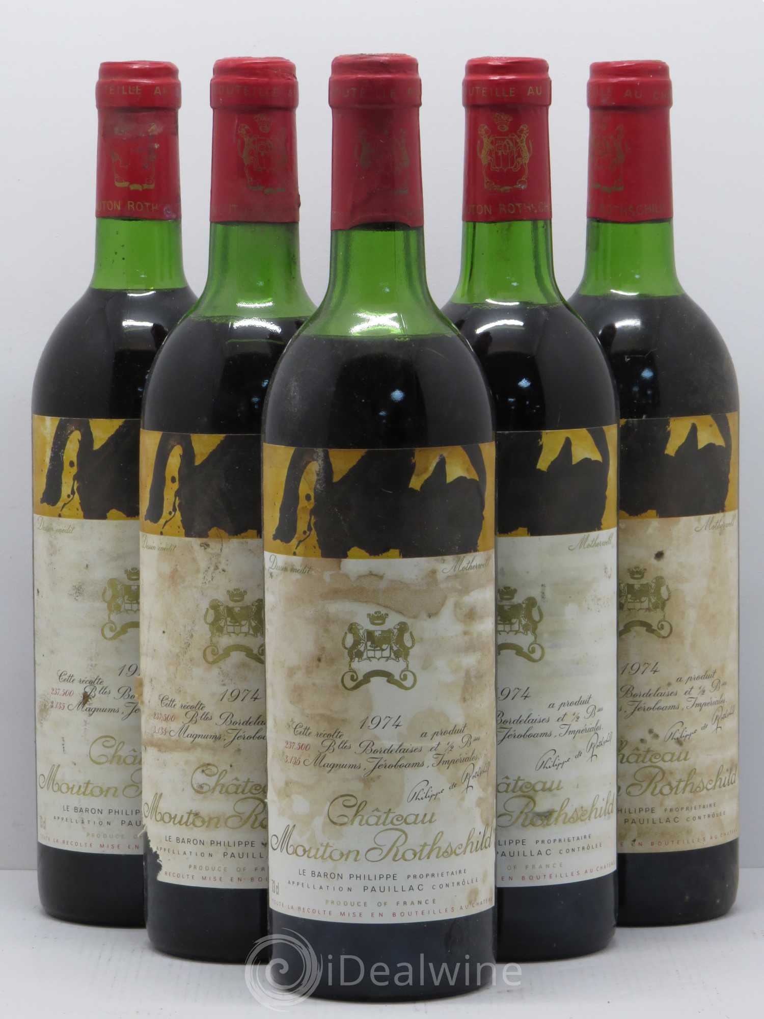 Château Mouton Rothschild 1er Grand Cru Classé 1974 - Lot de 5 bouteilles - 0