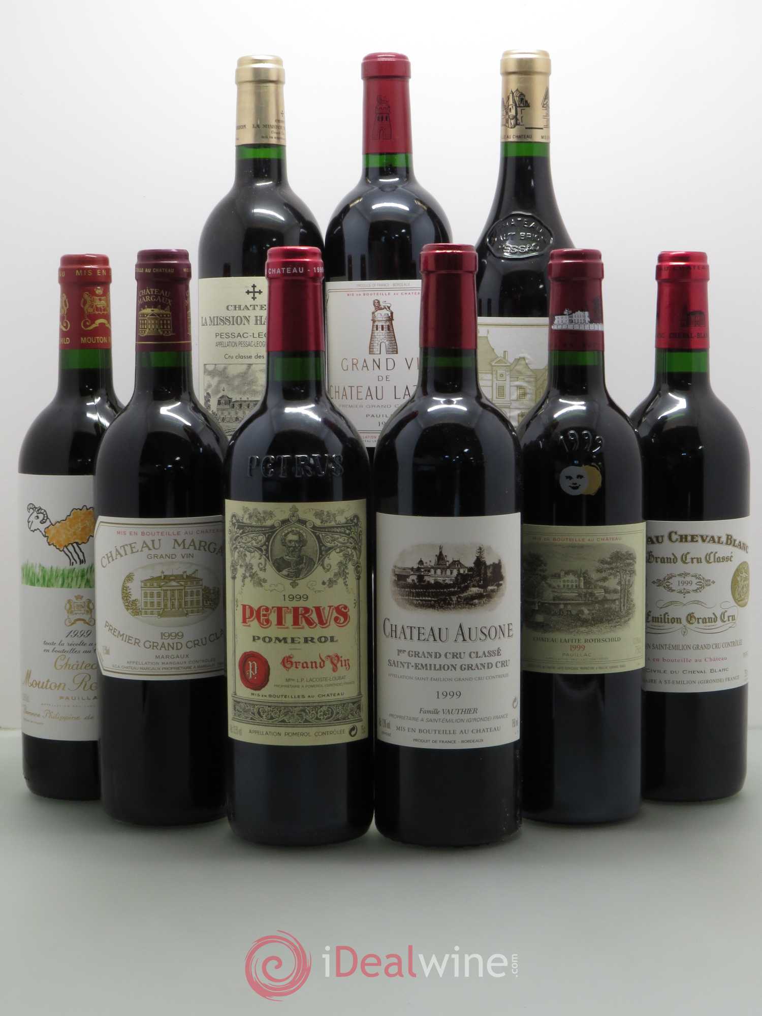 Caisse Duclot 1 Lafite 1 Latour 1 Mouton 1 Margaux 1 Haut-brion 1 Mission Haut-Brion 1 Ausone 1 Cheval blanc 1 Petrus 1999 - Posten von 1 Flasche - 0
