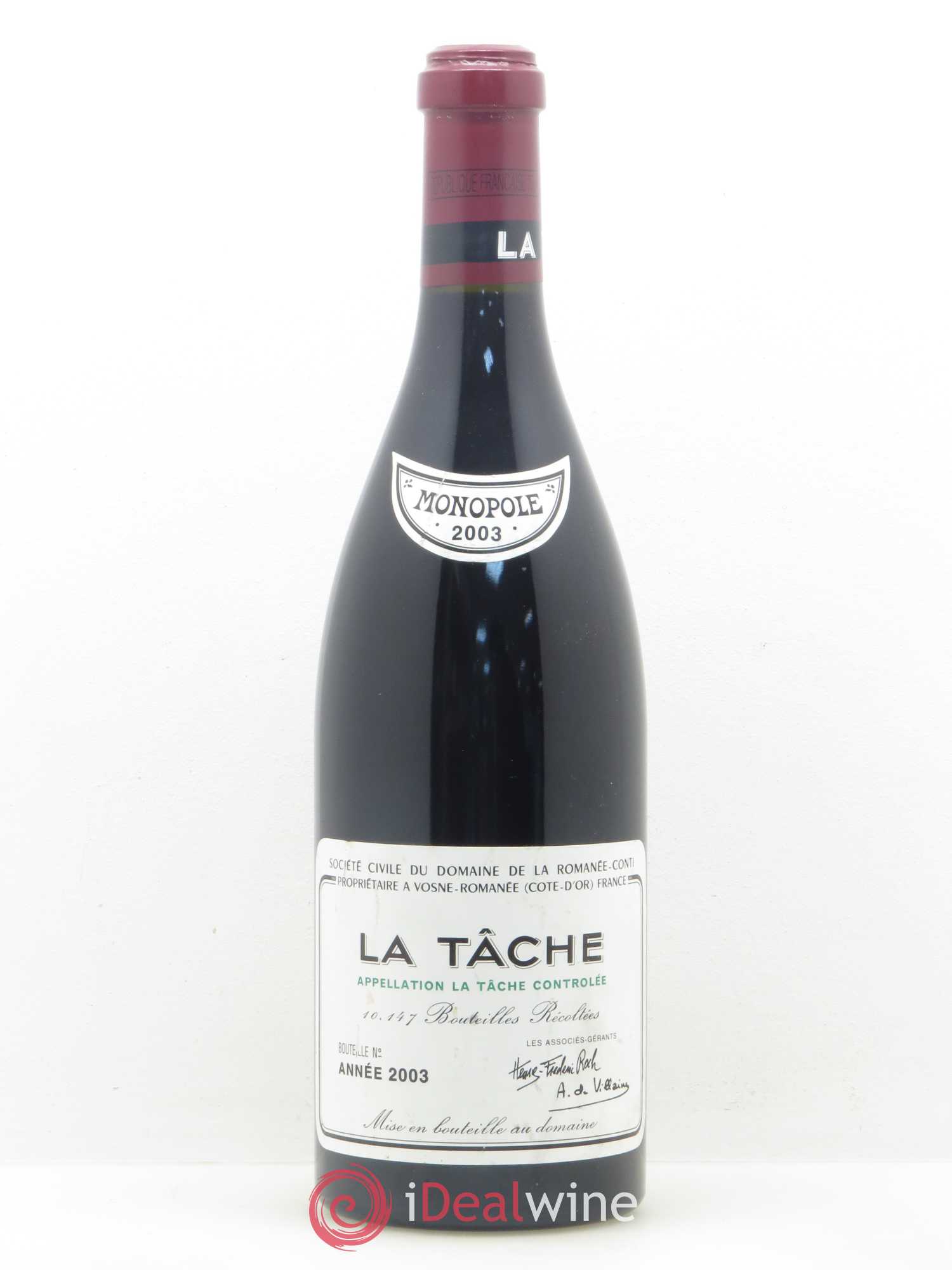 La Tâche Grand Cru Domaine de la Romanée-Conti 2003 - Lot de 1 bouteille - 0