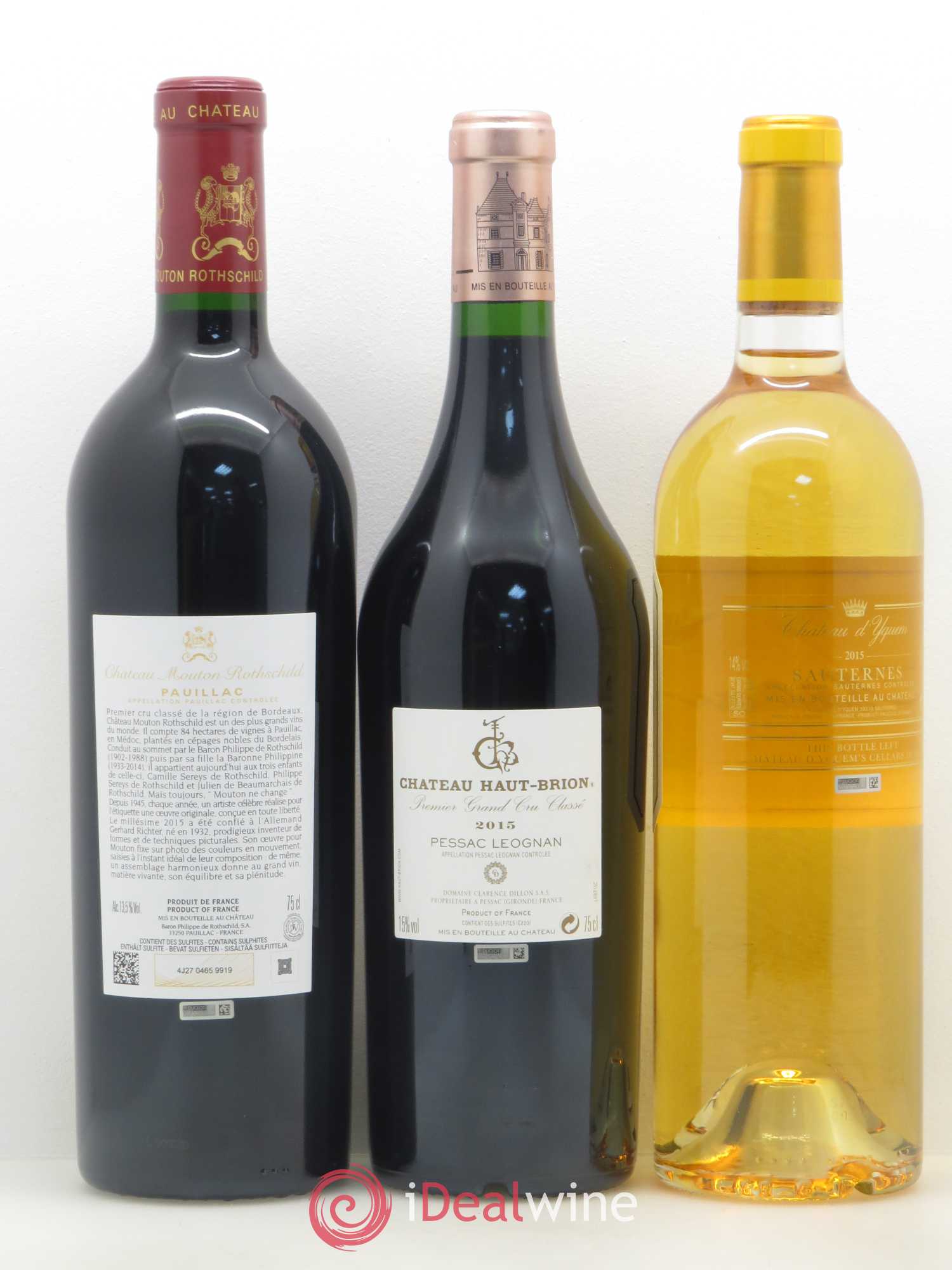 Caisse Collection Duclot  1 Petrus,1  Yquem, 1 Haut Brion, 1 Mission Haut Brion,1  Lafite Rothschild, 1 Mouton Rothschild, 1 Cheval Blanc, 1 Margaux, 1 Ausone 2015 - Lot de 1 bouteille - 2