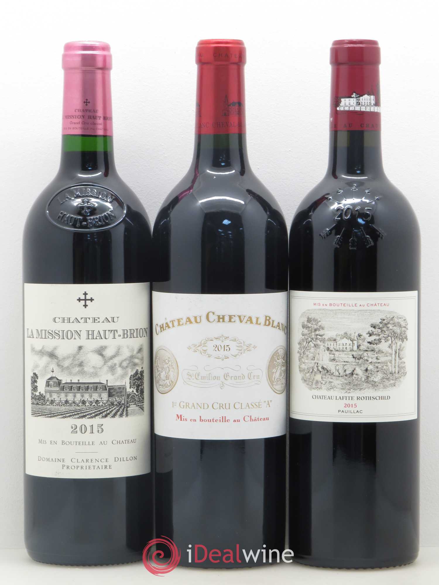 Caisse Collection Duclot  1 Petrus,1  Yquem, 1 Haut Brion, 1 Mission Haut Brion,1  Lafite Rothschild, 1 Mouton Rothschild, 1 Cheval Blanc, 1 Margaux, 1 Ausone 2015 - Lot de 1 bouteille - 4
