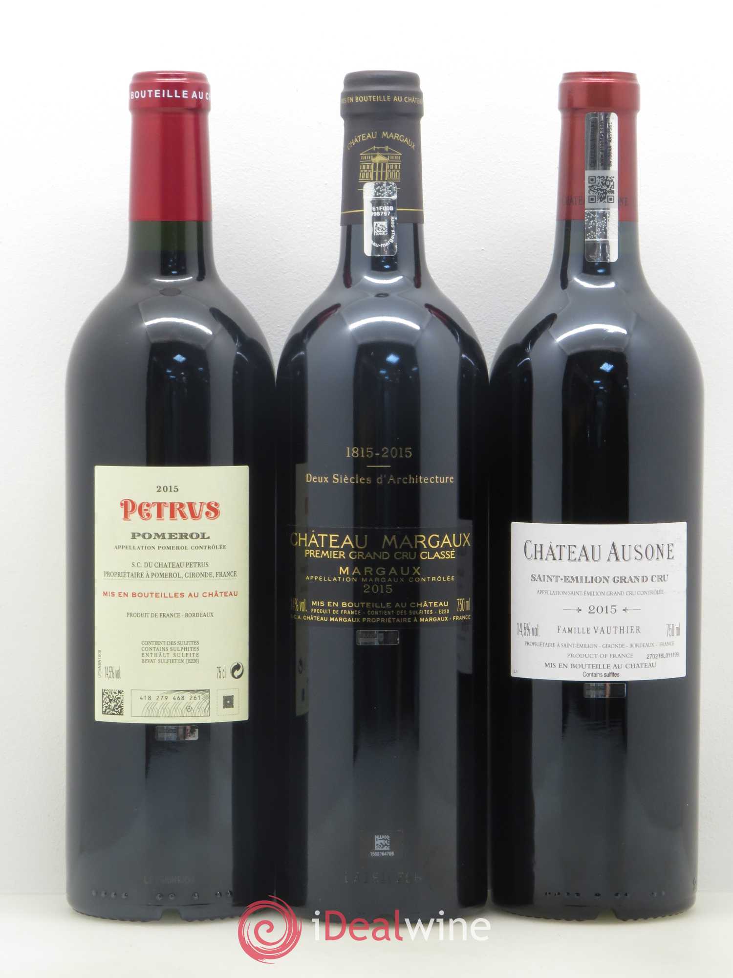 Caisse Collection Duclot  1 Petrus,1  Yquem, 1 Haut Brion, 1 Mission Haut Brion,1  Lafite Rothschild, 1 Mouton Rothschild, 1 Cheval Blanc, 1 Margaux, 1 Ausone 2015 - Lot de 1 bouteille - 8