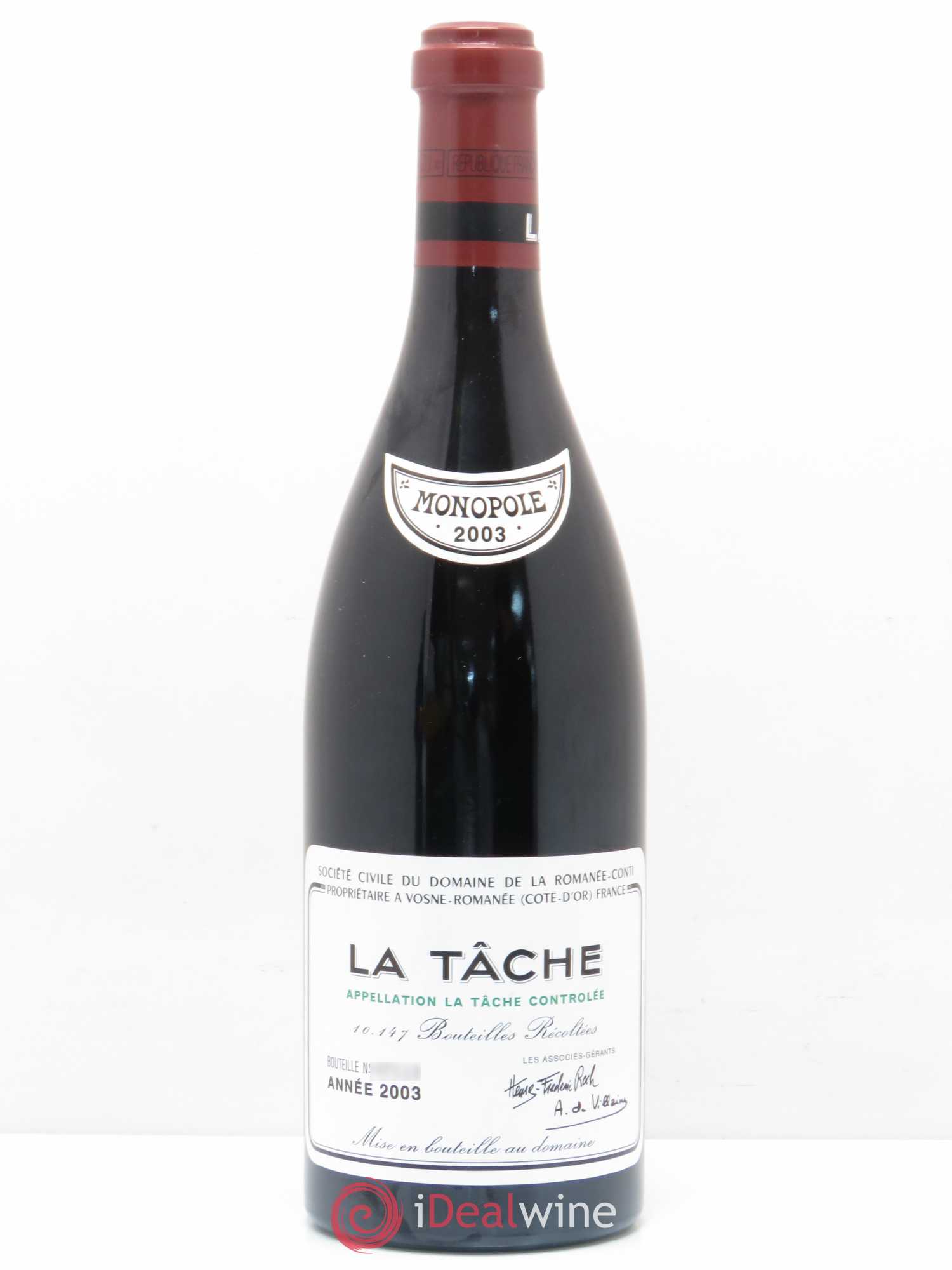 La Tâche Grand Cru Domaine de la Romanée-Conti 2003 - Lot de 1 bouteille - 0