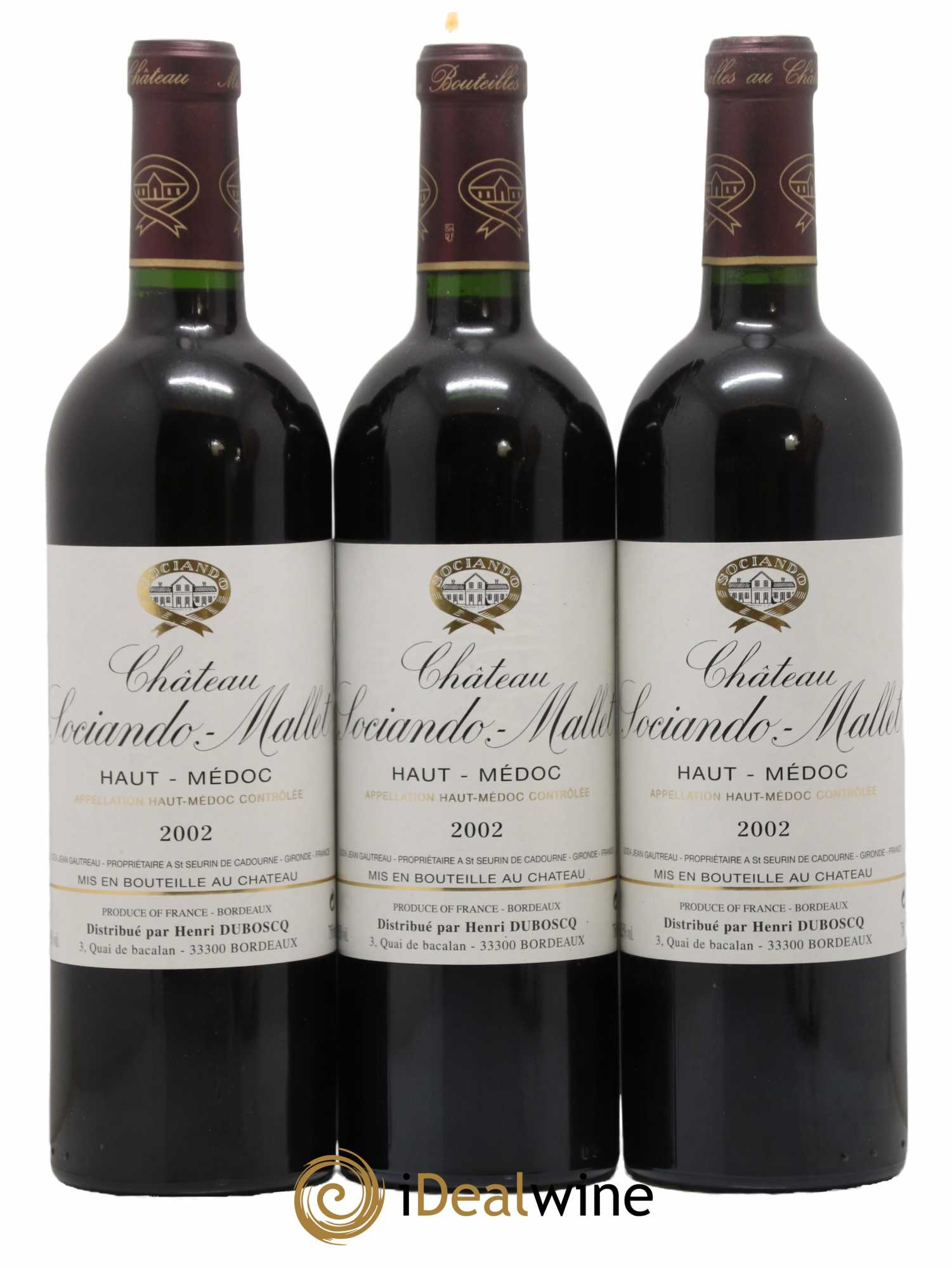 Château Sociando Mallet 2002 - Lot de 3 bouteilles - 0