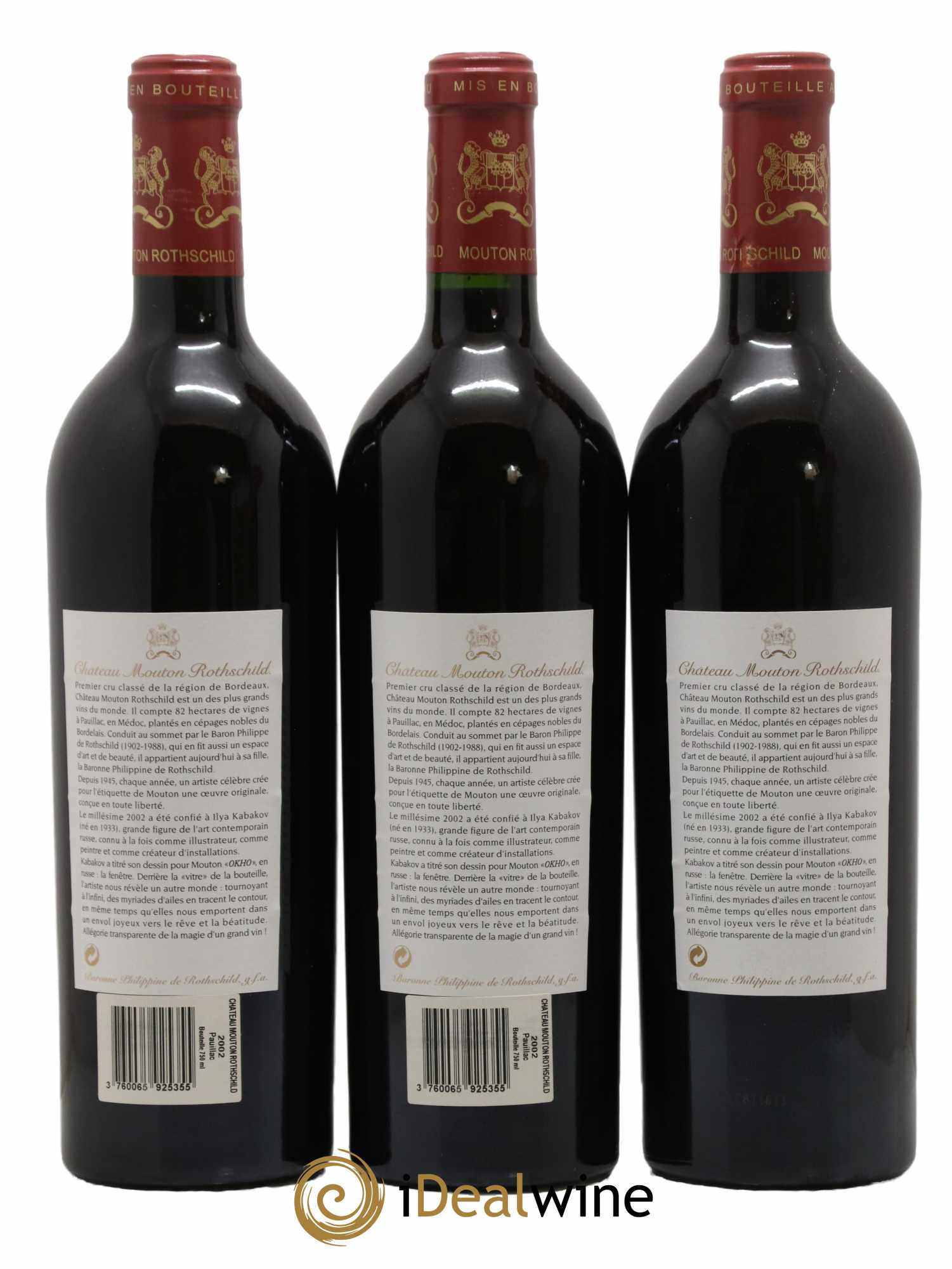 Château Mouton Rothschild 1er Grand Cru Classé 2002 - Lot de 3 bouteilles - 1