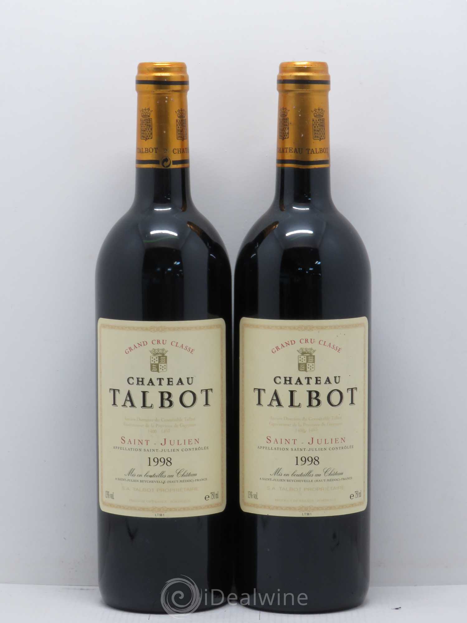 Château Talbot 4ème Grand Cru Classé 1998 - Lot de 2 bouteilles - 0