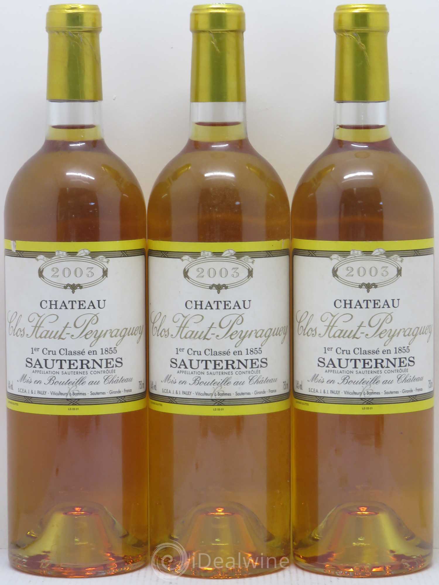 Clos Haut-Peyraguey 1er Grand Cru Classé 2003 - Lotto di 3 bottiglie - 0