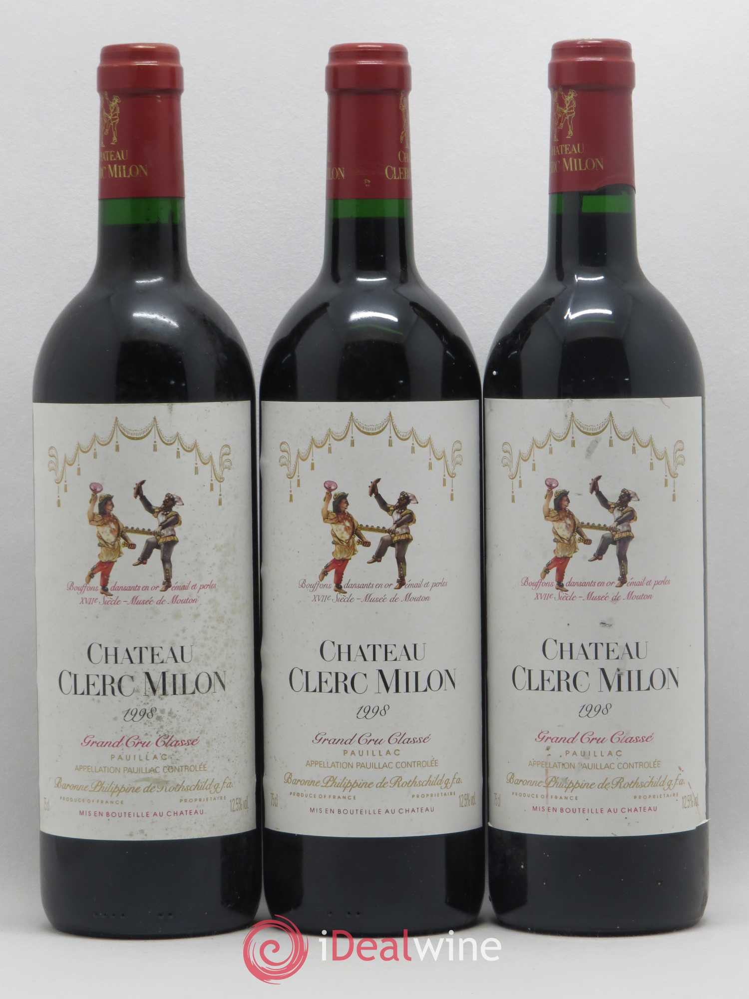 Château Clerc Milon 5ème Grand Cru Classé 1998 - Lot de 3 bouteilles - 0