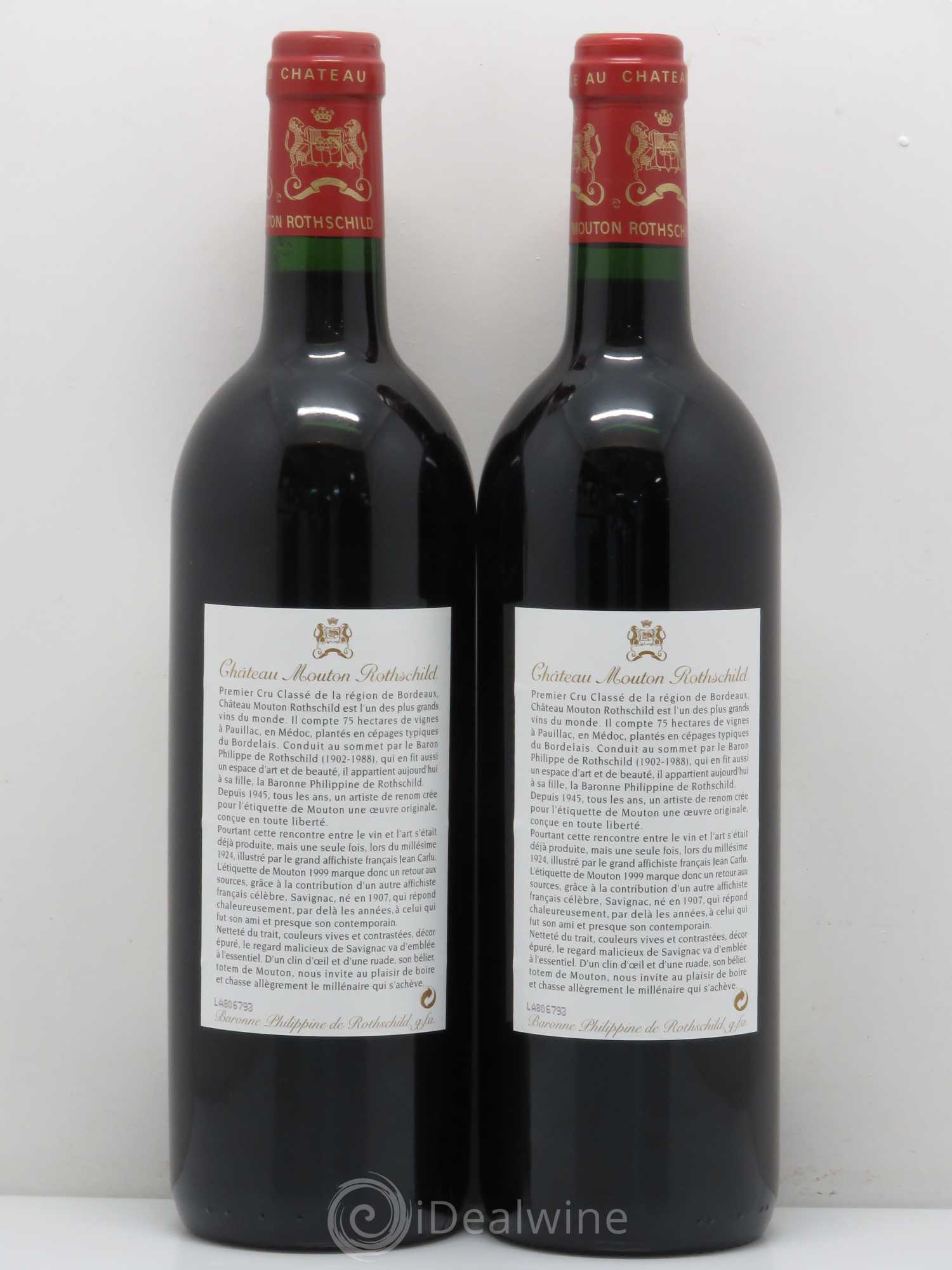 Château Mouton Rothschild 1er Grand Cru Classé 1999 - Lot de 2 bouteilles - 1
