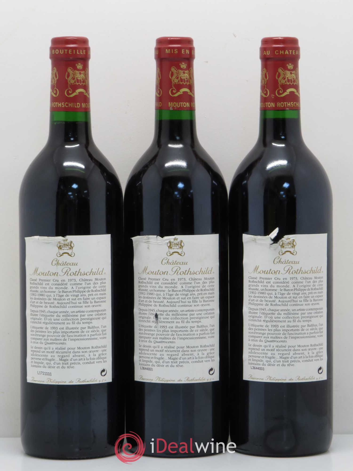 Château Mouton Rothschild 1er Grand Cru Classé 1993 - Lot de 3 bouteilles - 1