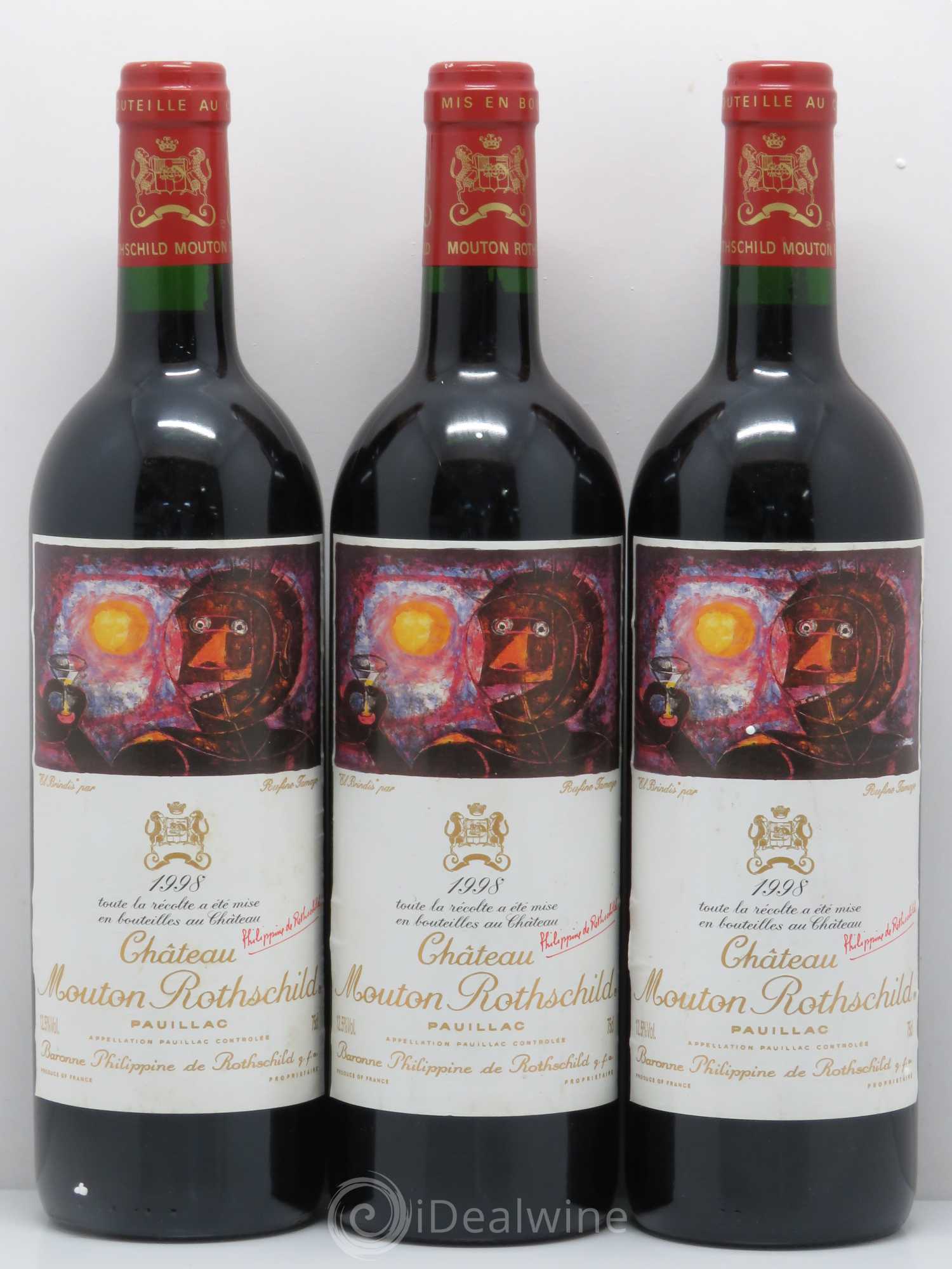 Château Mouton Rothschild 1er Grand Cru Classé 1998 - Lot de 3 bouteilles - 0
